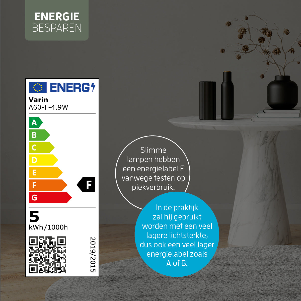 Varin Smart Wifi Stehleuchte mit Fächern – Schwarzer Schirm – 160 cm hoch – inkl. LED-Lampe E27 - 1800-2700K (CCT) - Tuya