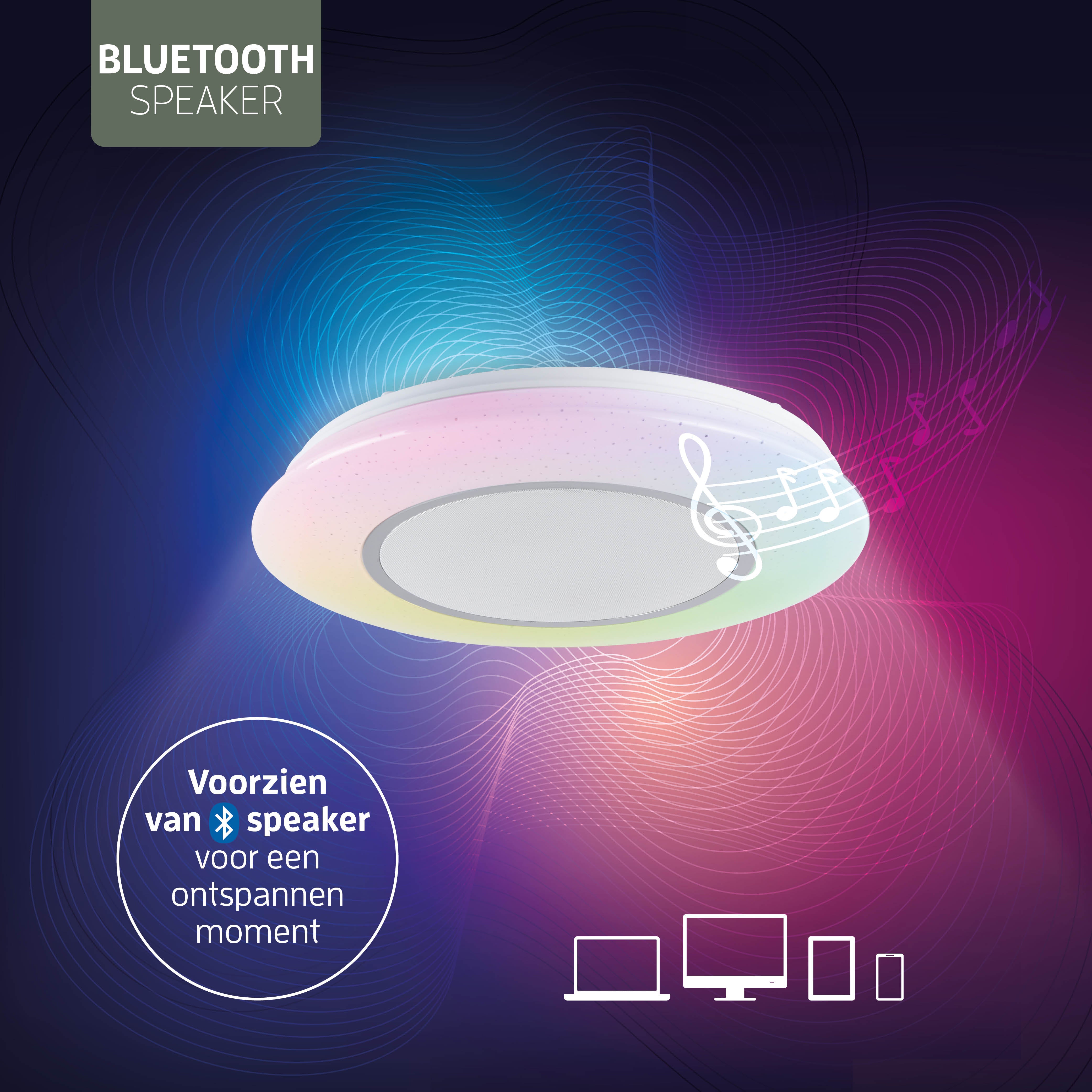 Varin Bluetooth LED Plafondlamp badkamer RGBW (CCT) - 40 cm - incl Bluetooth speaker