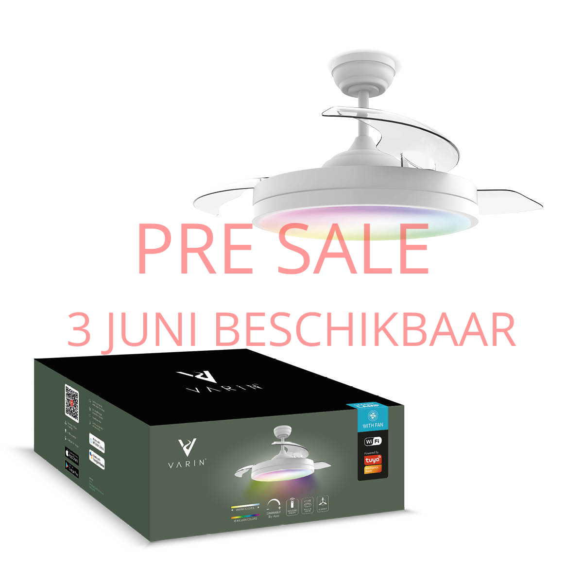 Smart Plafondlamp met uitklapbare Ventilator - Wit - 108cm - WiFi