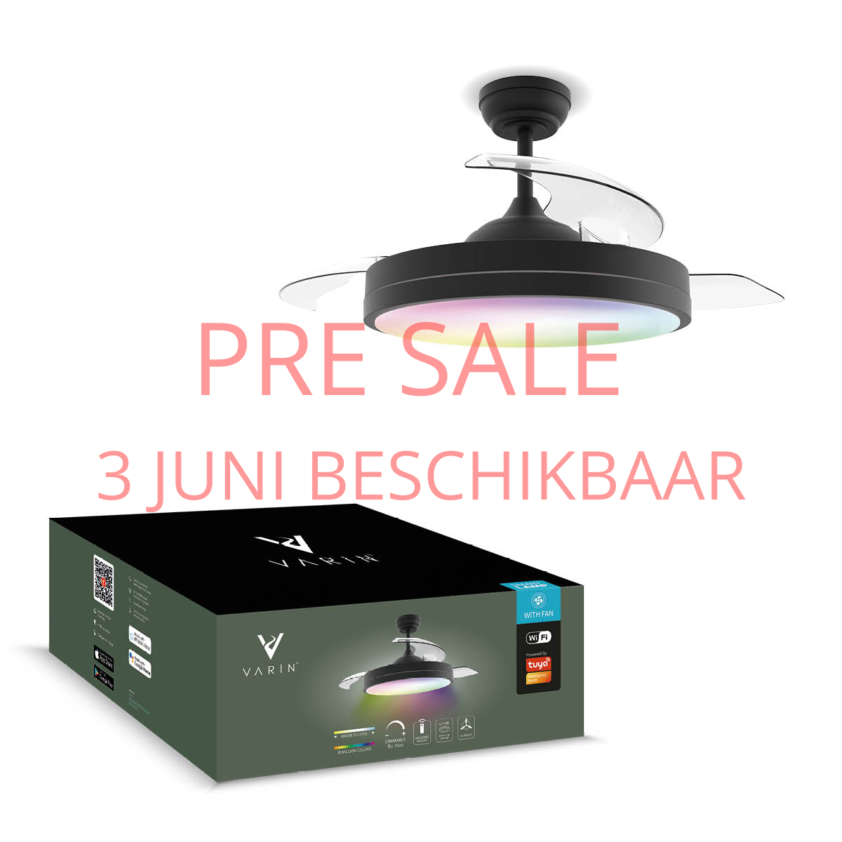 Plafondlamp met uitklapbare ventilator - Zwart - 108cm - WiFi