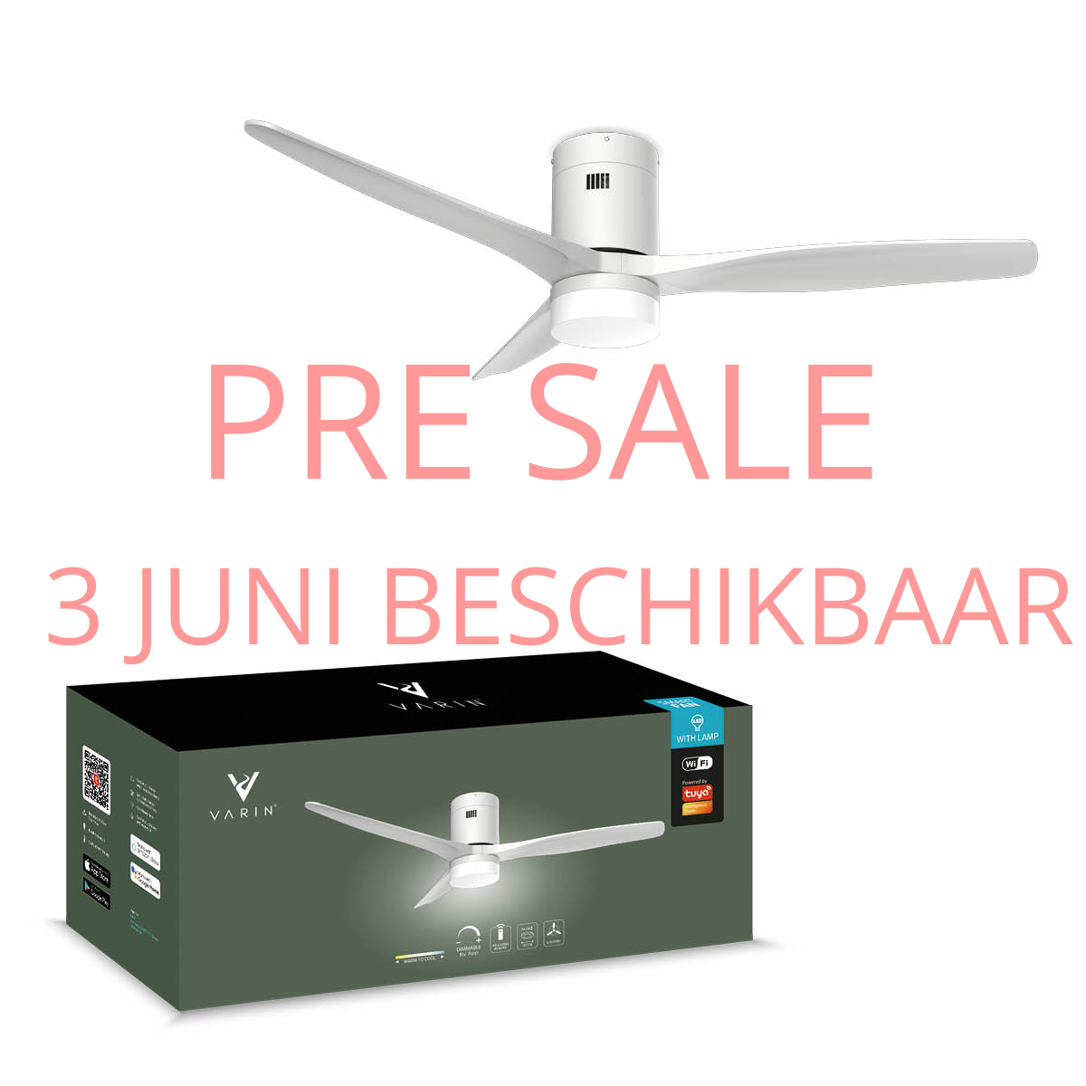Smart Plafondventilator (hout) met Verlichting - Wit - 132cm - WiFi