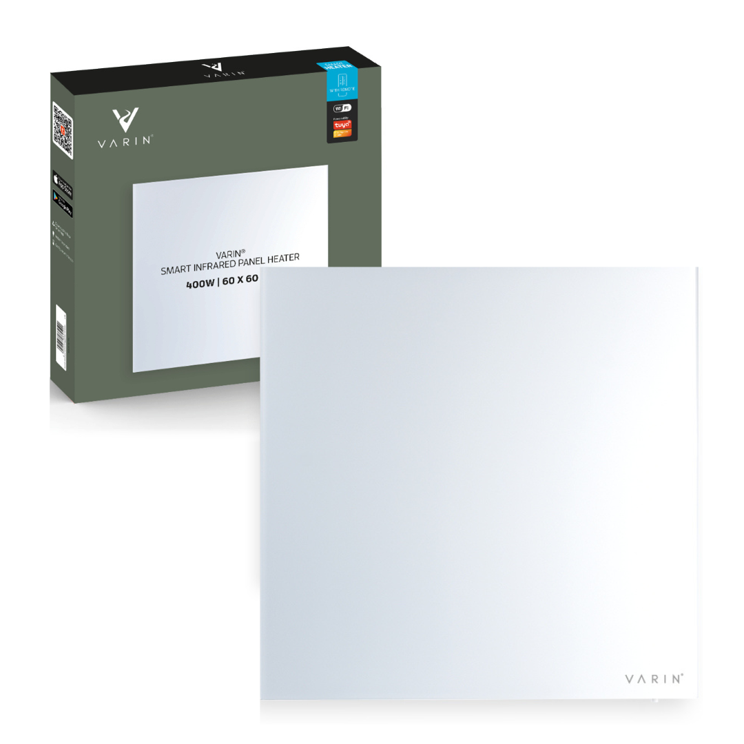 Varin® Smart Design Infrarood verwarmingspaneel - 400W - 60x60cm - Helder wit glas - IP24 - Tuya Wifi