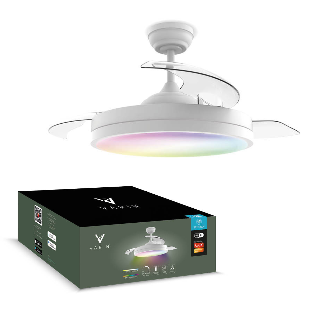 Smart Plafondlamp met uitklapbare Ventilator - Wit - 108cm - WiFi