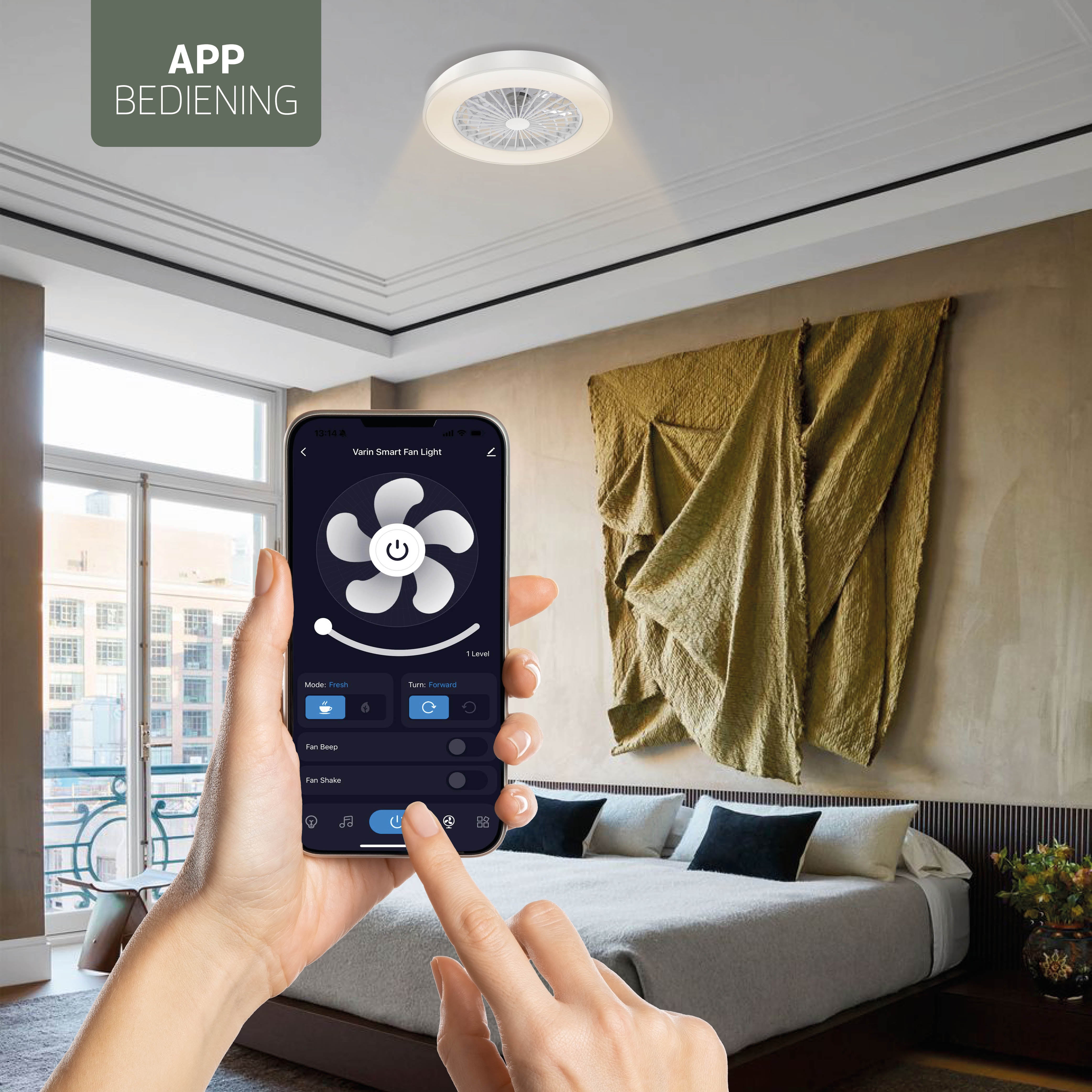 Varin Smart Wifi LED Plafondlamp met ventilator RGBW (CCT) - 50 cm - Tuya - Wit