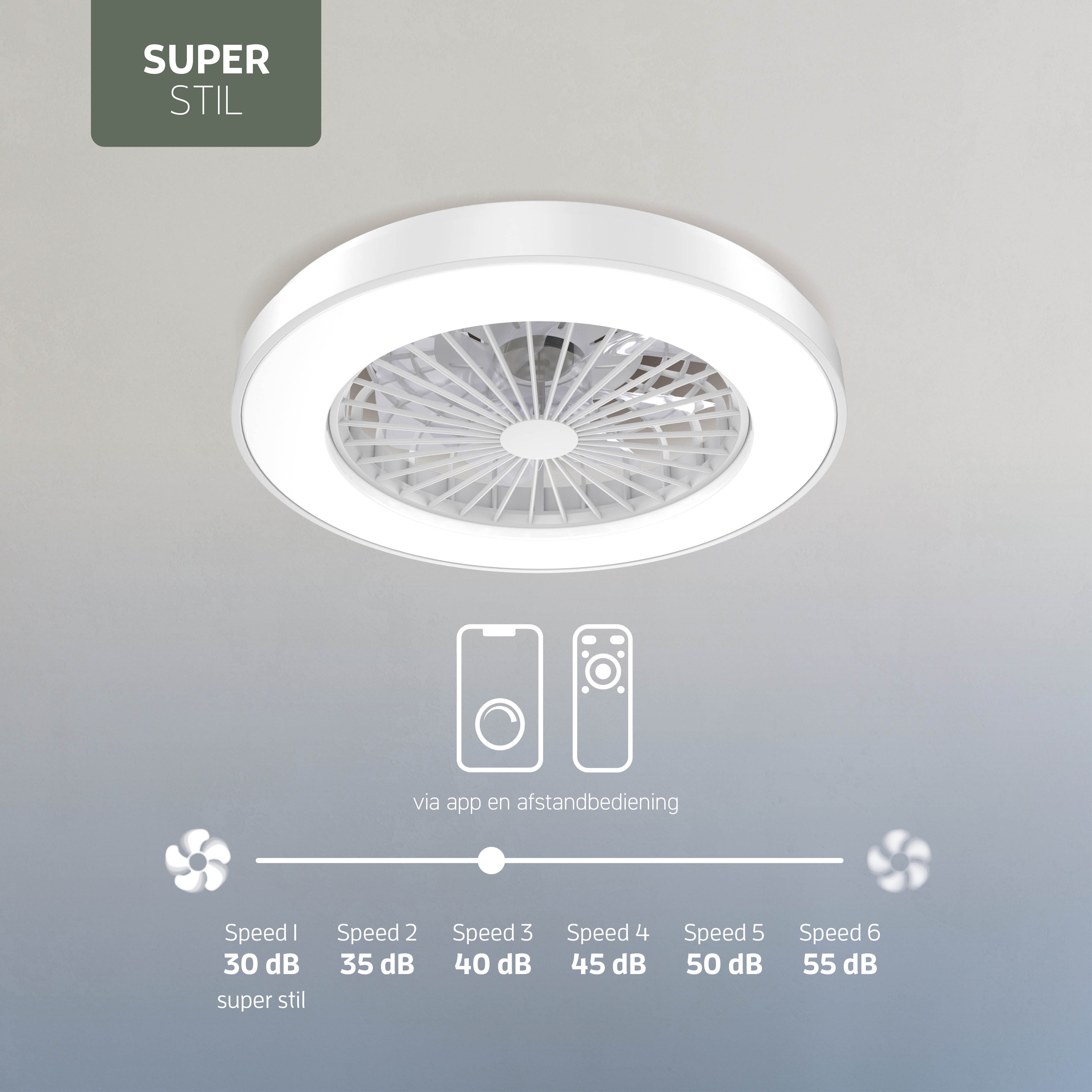 Varin Smart Wifi LED Plafondlamp met ventilator RGBW (CCT) - 50 cm - Tuya - Wit