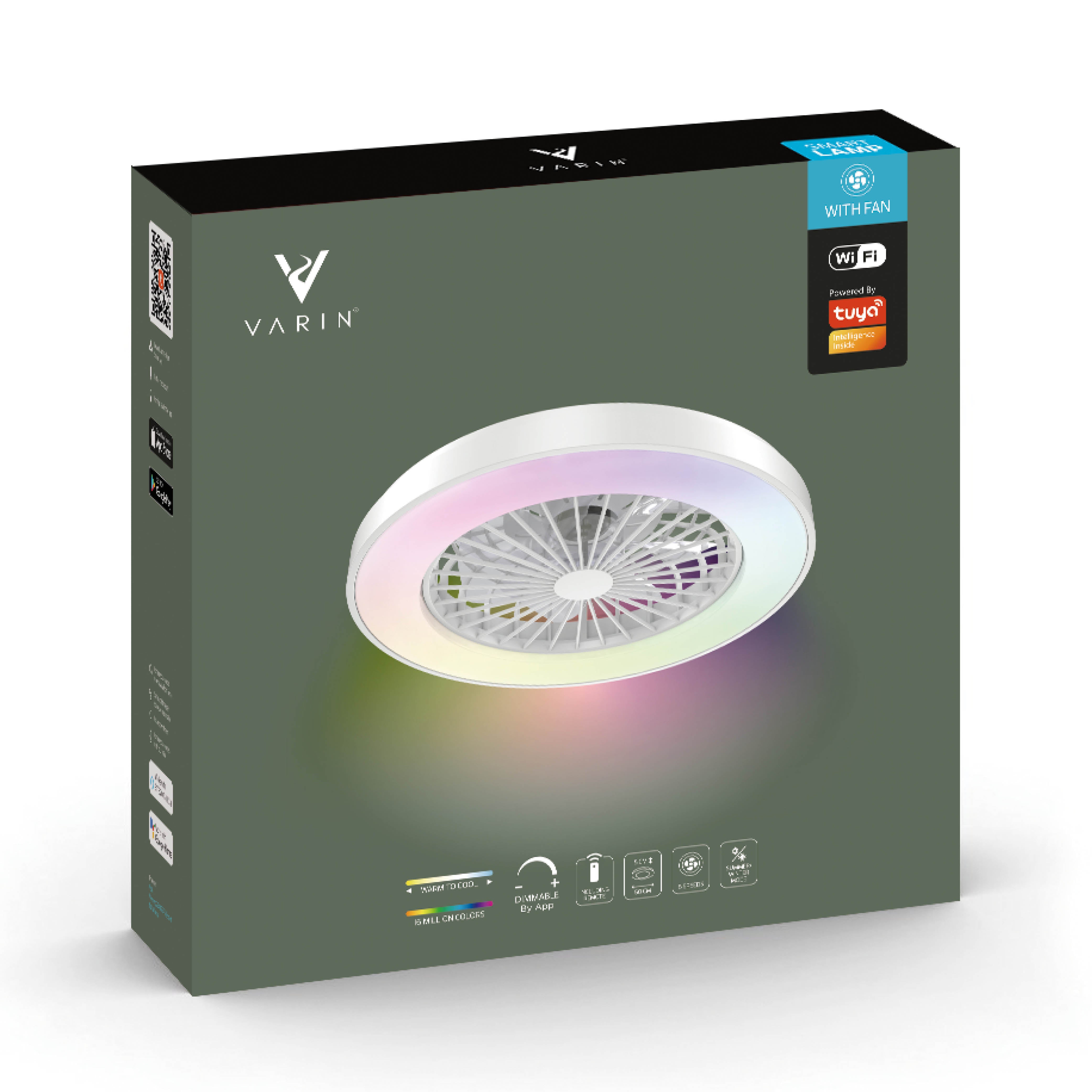 Varin Smart Wifi LED Plafondlamp met ventilator RGBW (CCT) - 50 cm - Tuya - Wit
