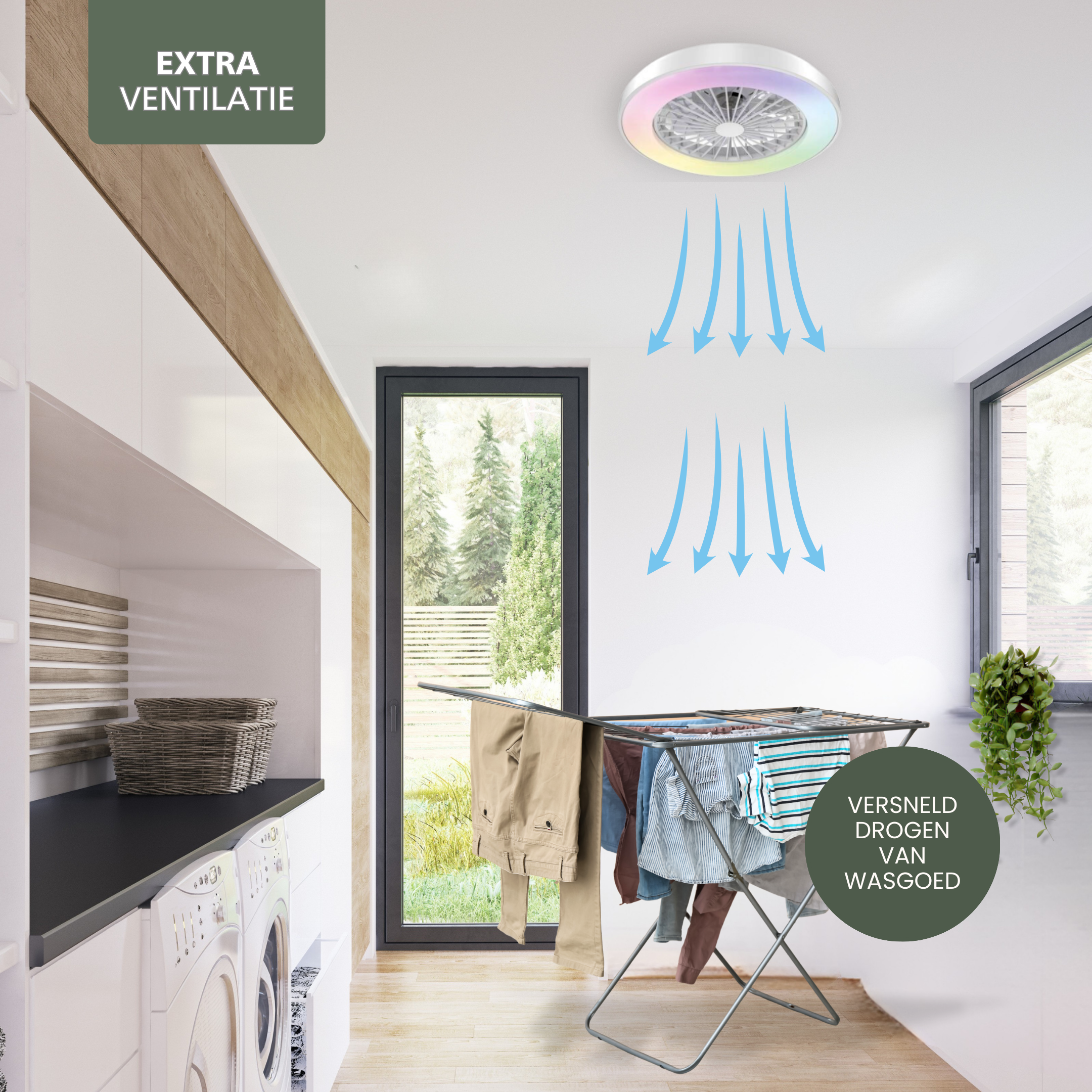 Varin Smart Wifi LED Plafondlamp met ventilator RGBW (CCT) - 50 cm - Tuya - Wit