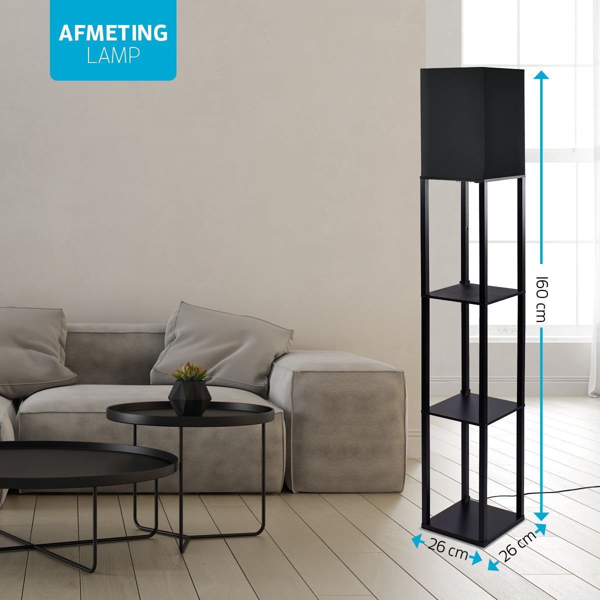 Varin Smart Wifi Stehleuchte mit Fächern – Schwarzer Schirm – 160 cm hoch – inkl. LED-Lampe E27 - 1800-2700K (CCT) - Tuya