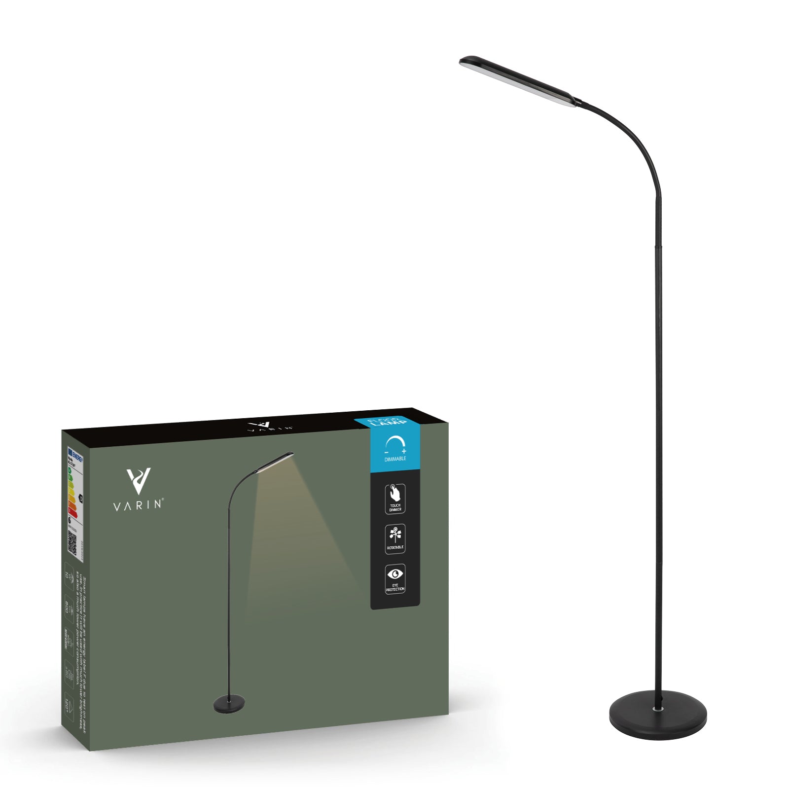 Varin Design LED Leeslamp ultra plat zwart -10W - 160cm hoog - Dimbaar en 3 lichtkleuren