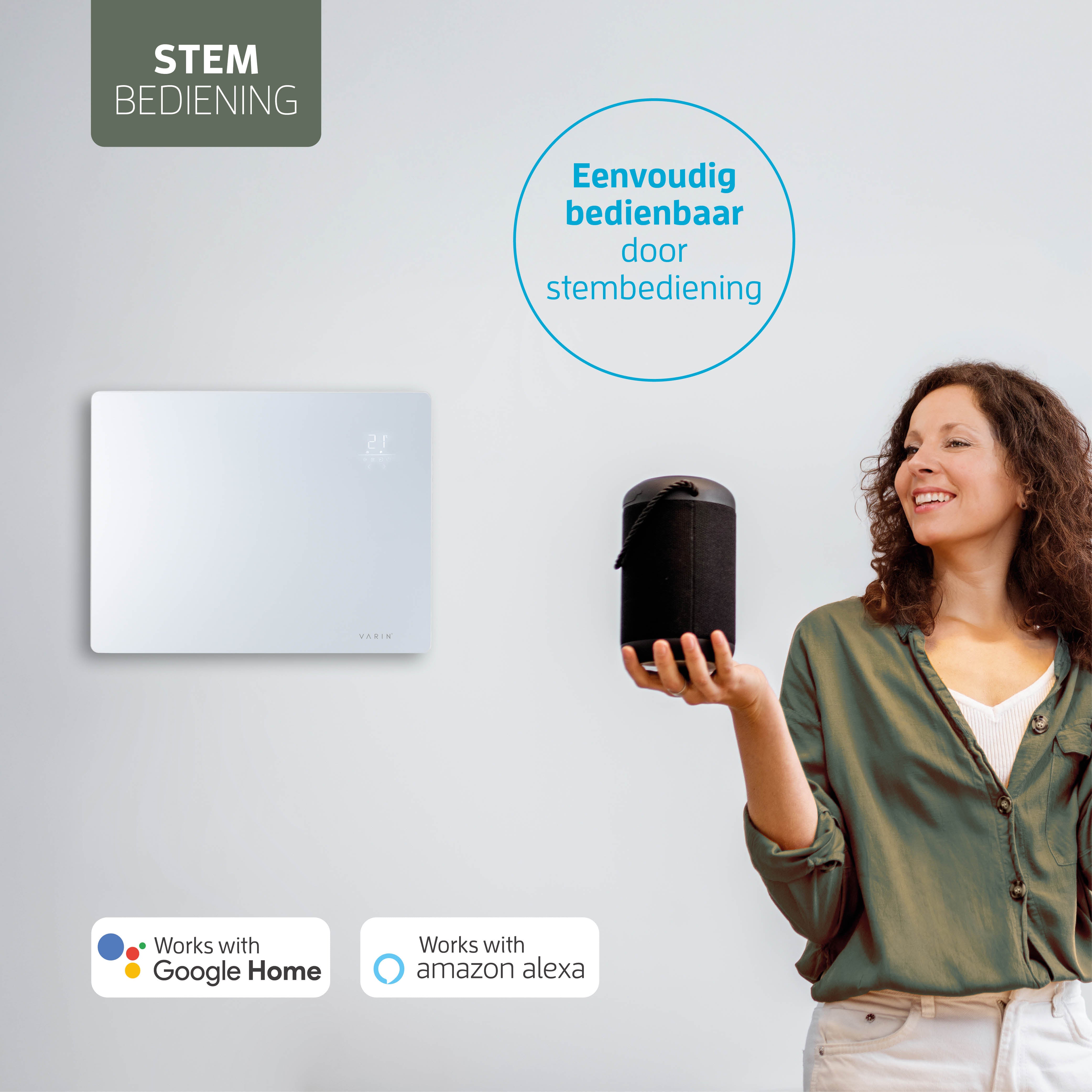 Varin® Smart Design Elektrische kachel - 1500W - 65x55cm - Zwart glas  - IP24 - Tuya Wifi (kopie)