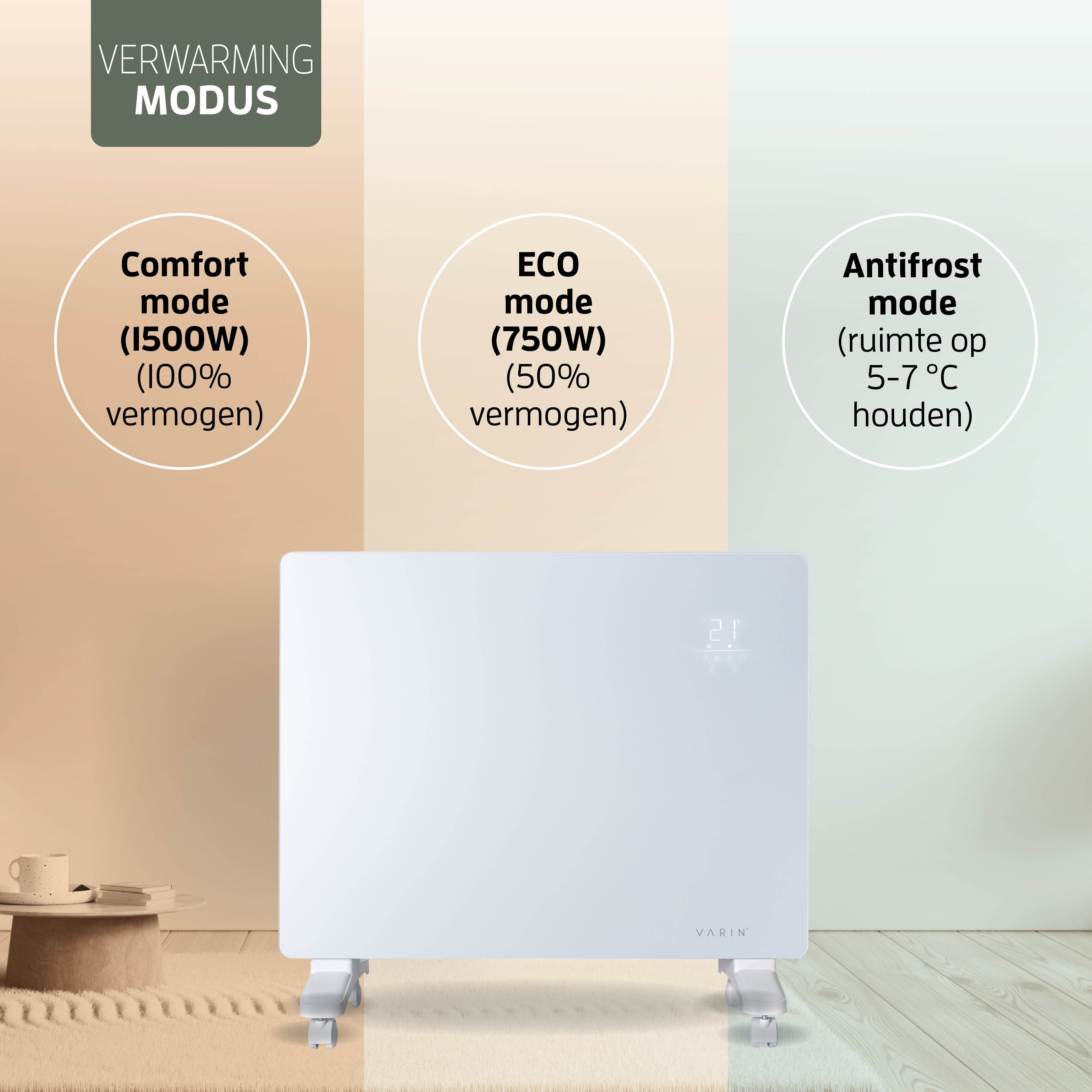 Varin® Smart Design Elektrische kachel - 1500W - 65x55cm - Zwart glas  - IP24 - Tuya Wifi (kopie)