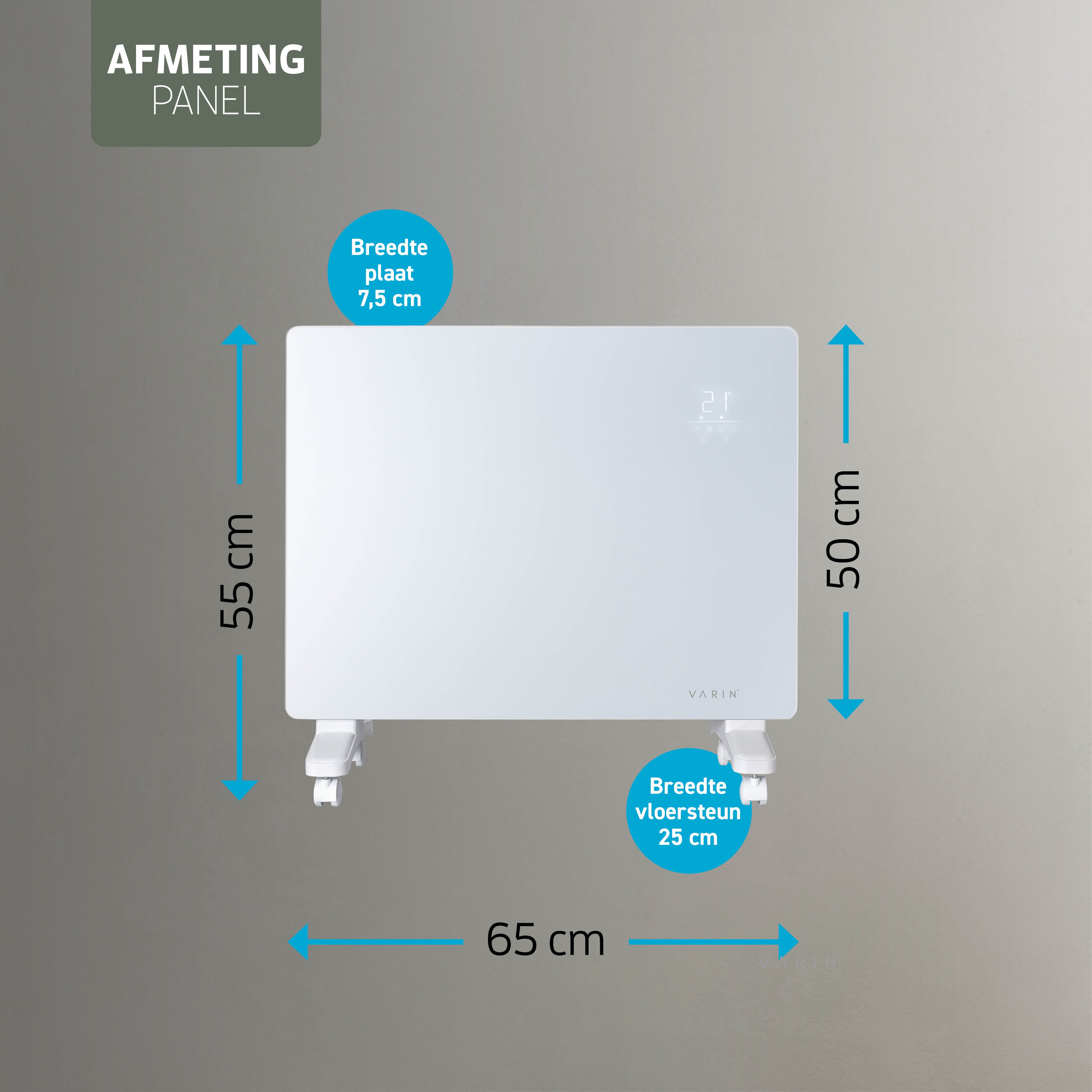 Varin® Smart Design Elektrische kachel - 1500W - 65x55cm - Zwart glas  - IP24 - Tuya Wifi (kopie)