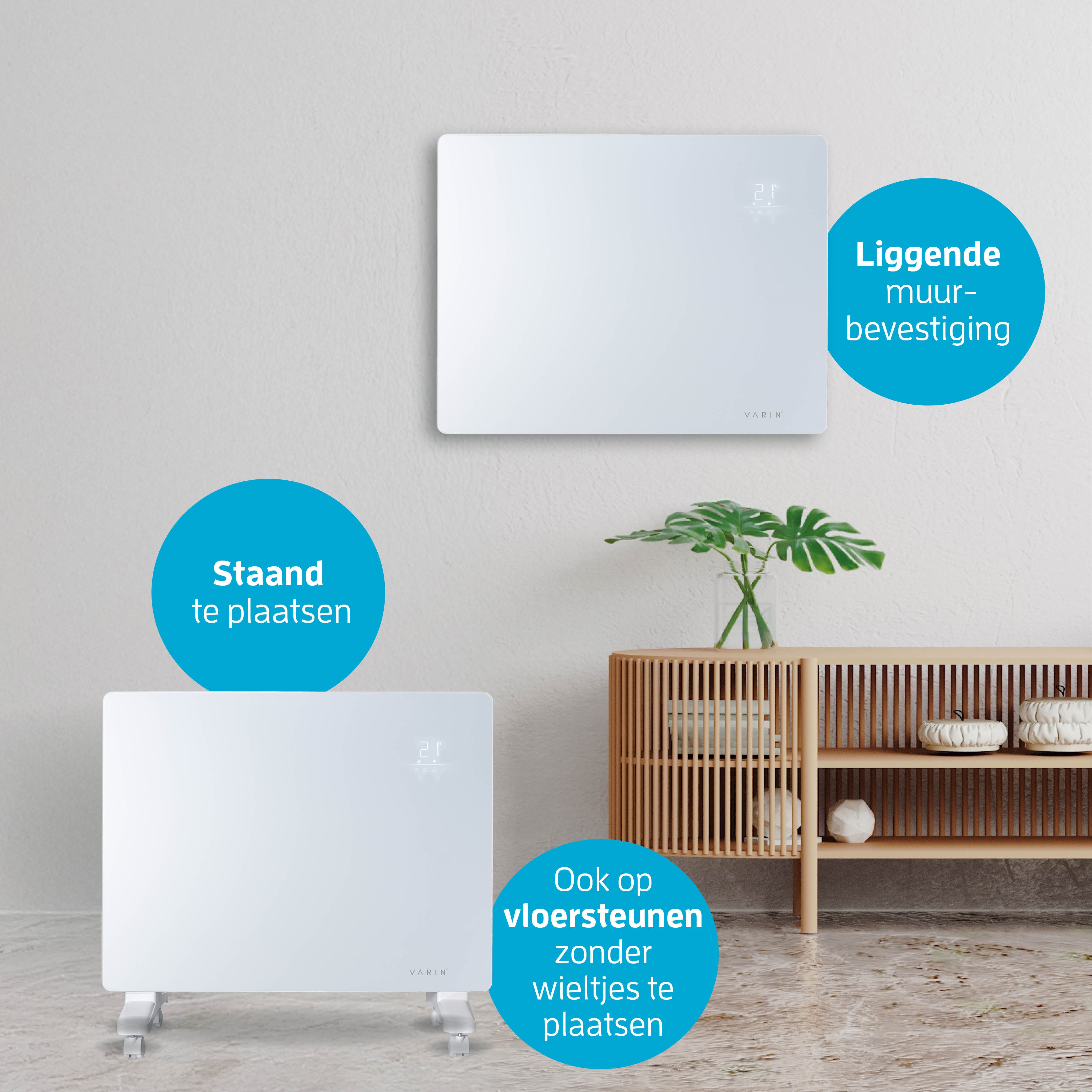 Varin® Smart Design Elektrische kachel - 1500W - 65x55cm - Zwart glas  - IP24 - Tuya Wifi (kopie)