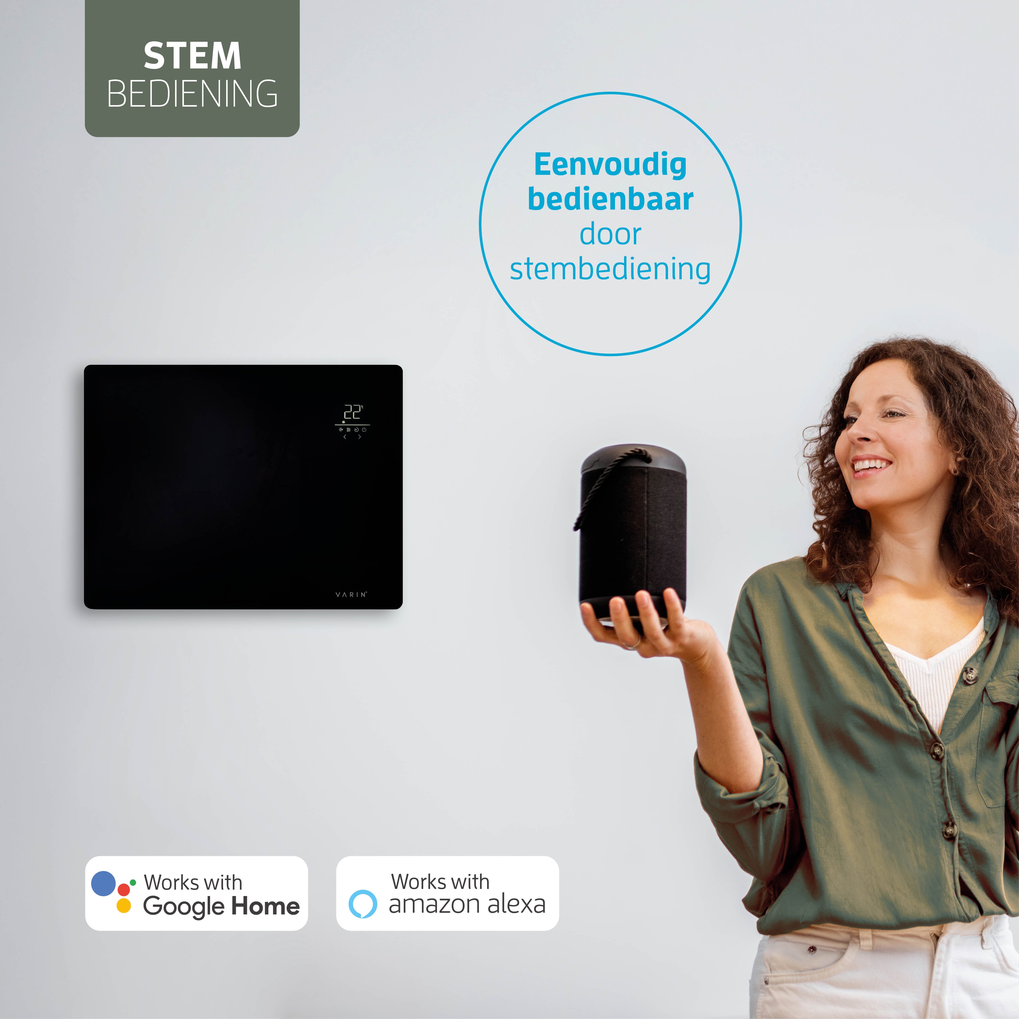 Varin® Smart Design Elektrische kachel - 1500W - 65x55cm - Zwart glas  - IP24 - Tuya Wifi (kopie)