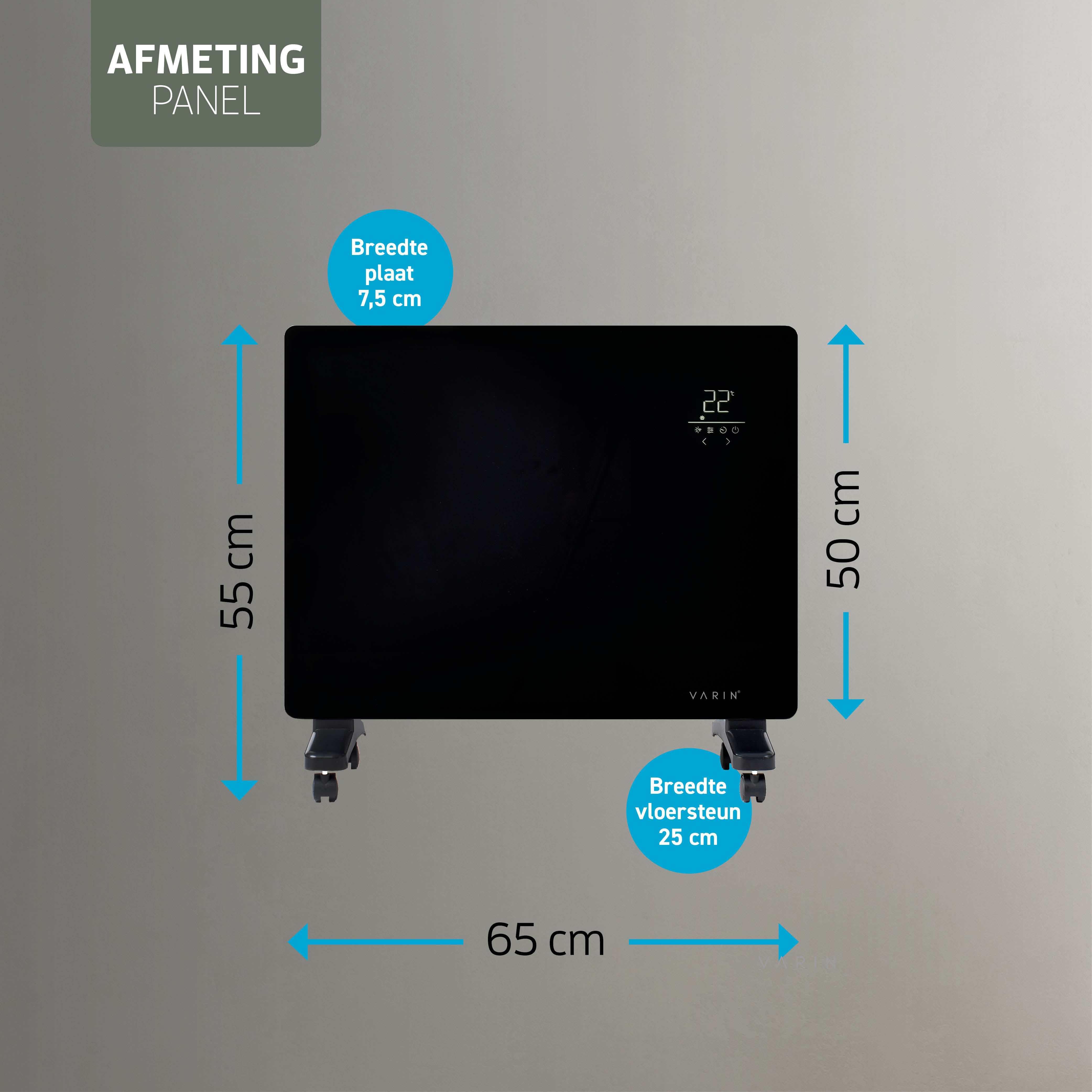Varin® Smart Design Elektrische kachel - 1500W - 65x55cm - Zwart glas  - IP24 - Tuya Wifi (kopie)