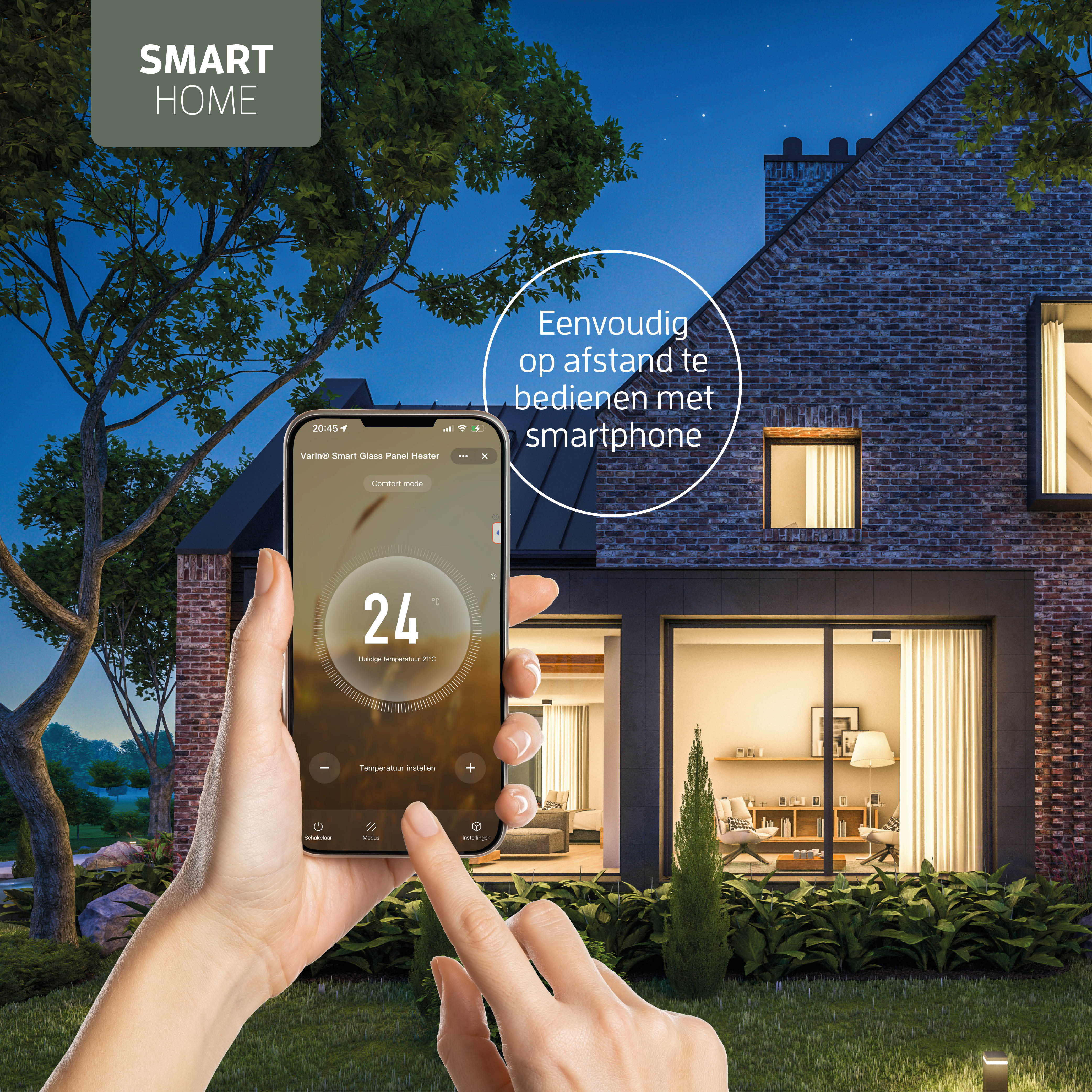 Varin® Smart Design Elektrische kachel - 2500W - 85x55cm - Zwart glas  - IP24 - Tuya Wifi