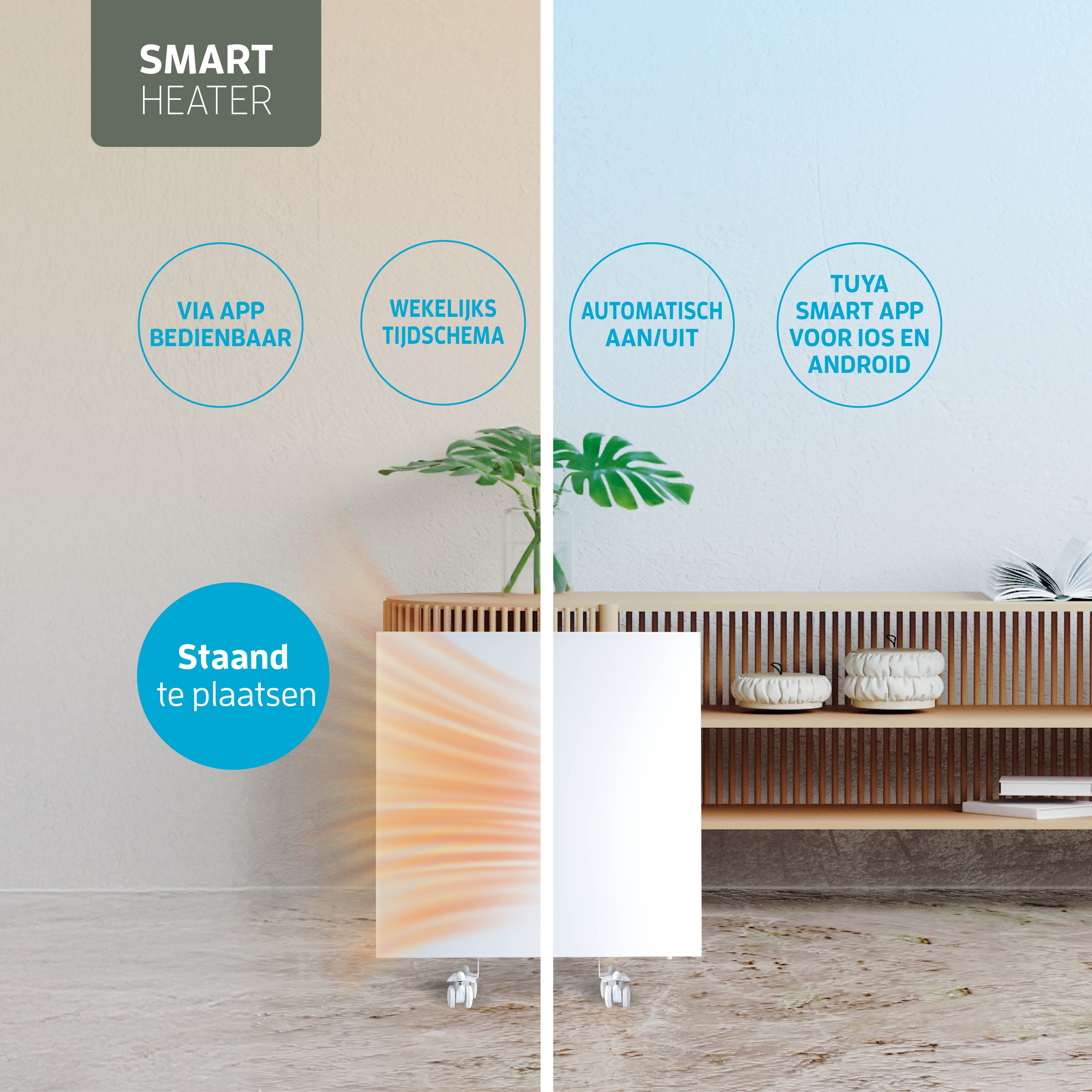 Varin® Smart Design Infrarood verwarmingspaneel - 400W - 60x60cm - Wit glas - IP24 - Tuya Wifi