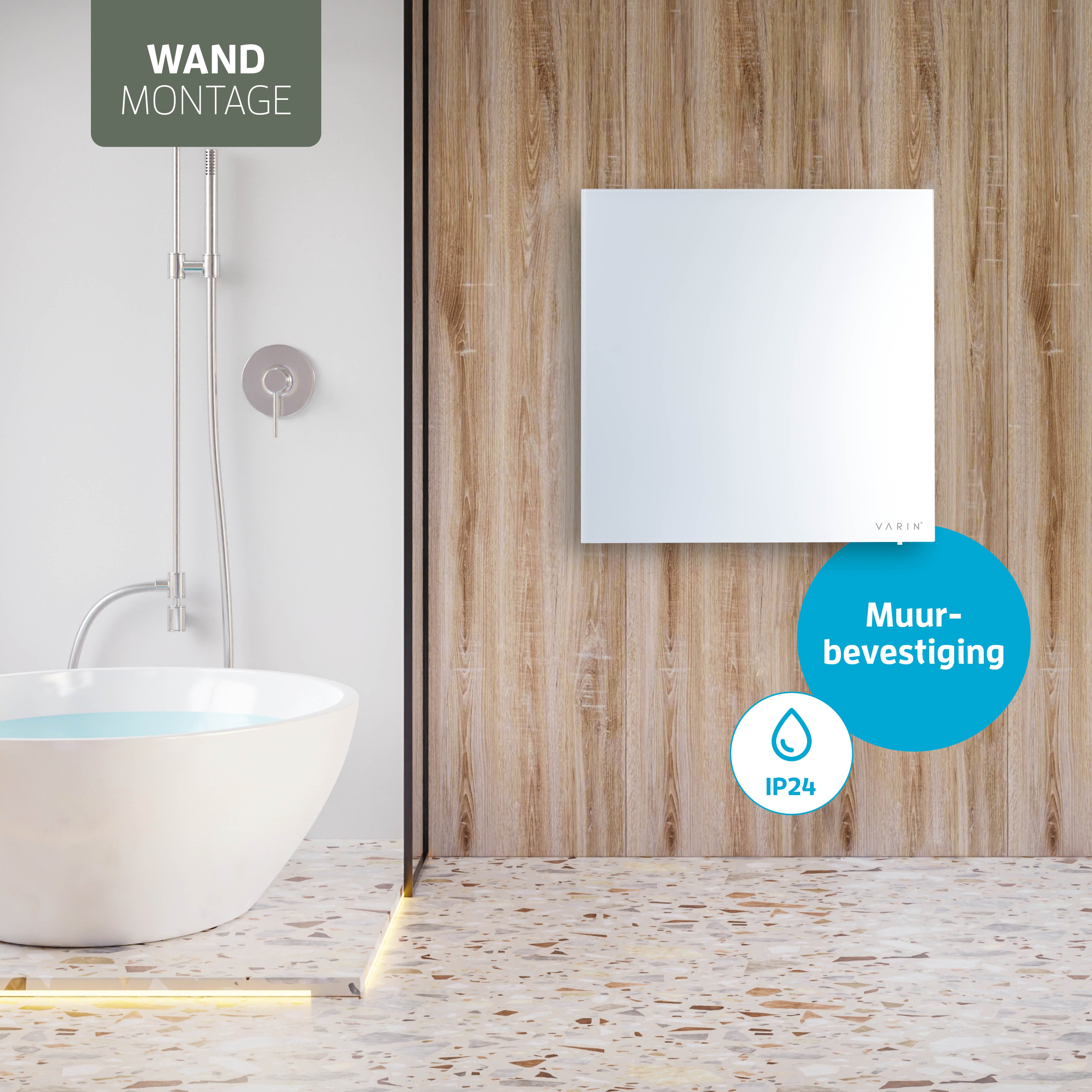 Varin® Smart Design Infrarood verwarmingspaneel - 400W - 60x60cm - Wit glas - IP24 - Tuya Wifi