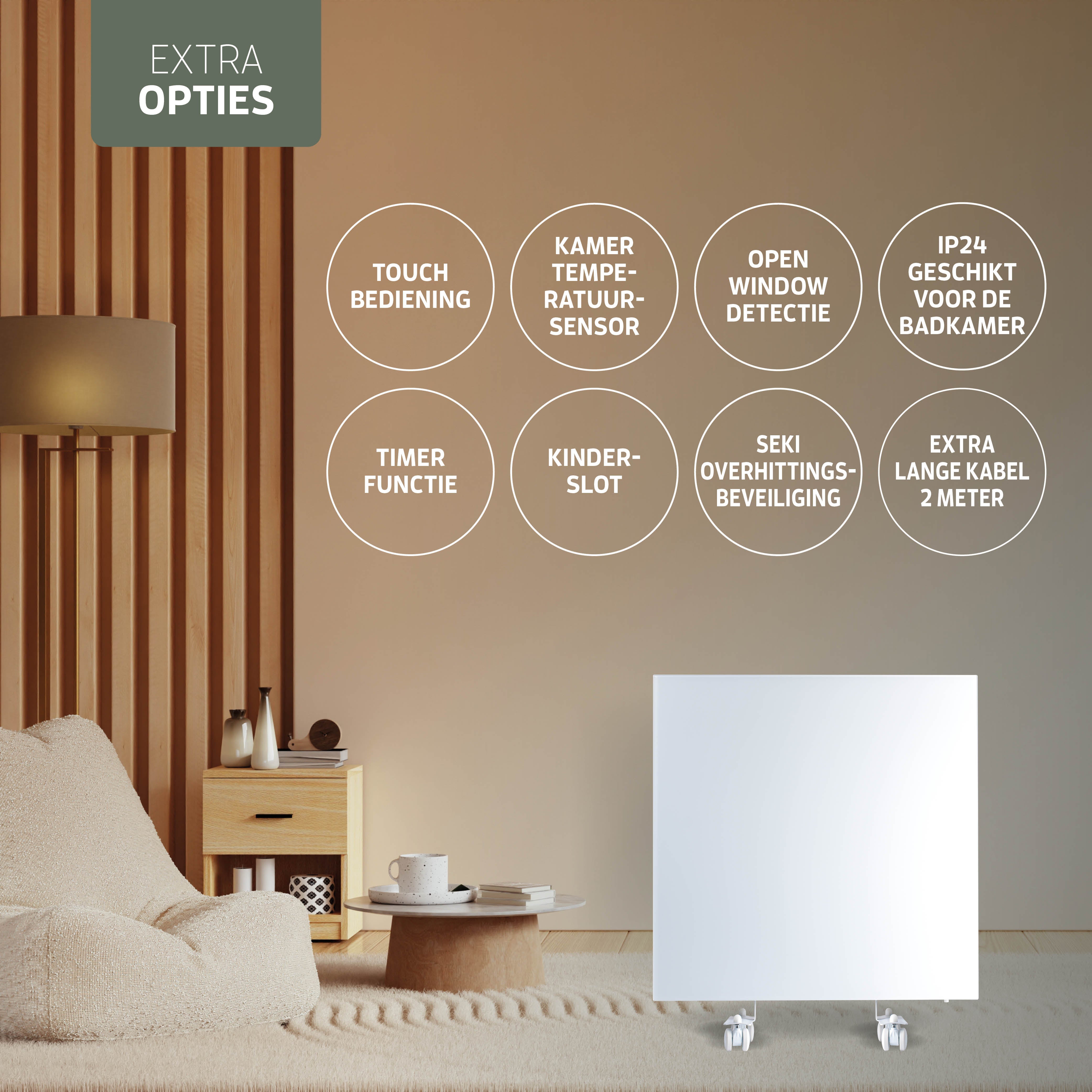 Varin® Smart Design Infrarood verwarmingspaneel - 400W - 60x60cm - Wit glas - IP24 - Tuya Wifi