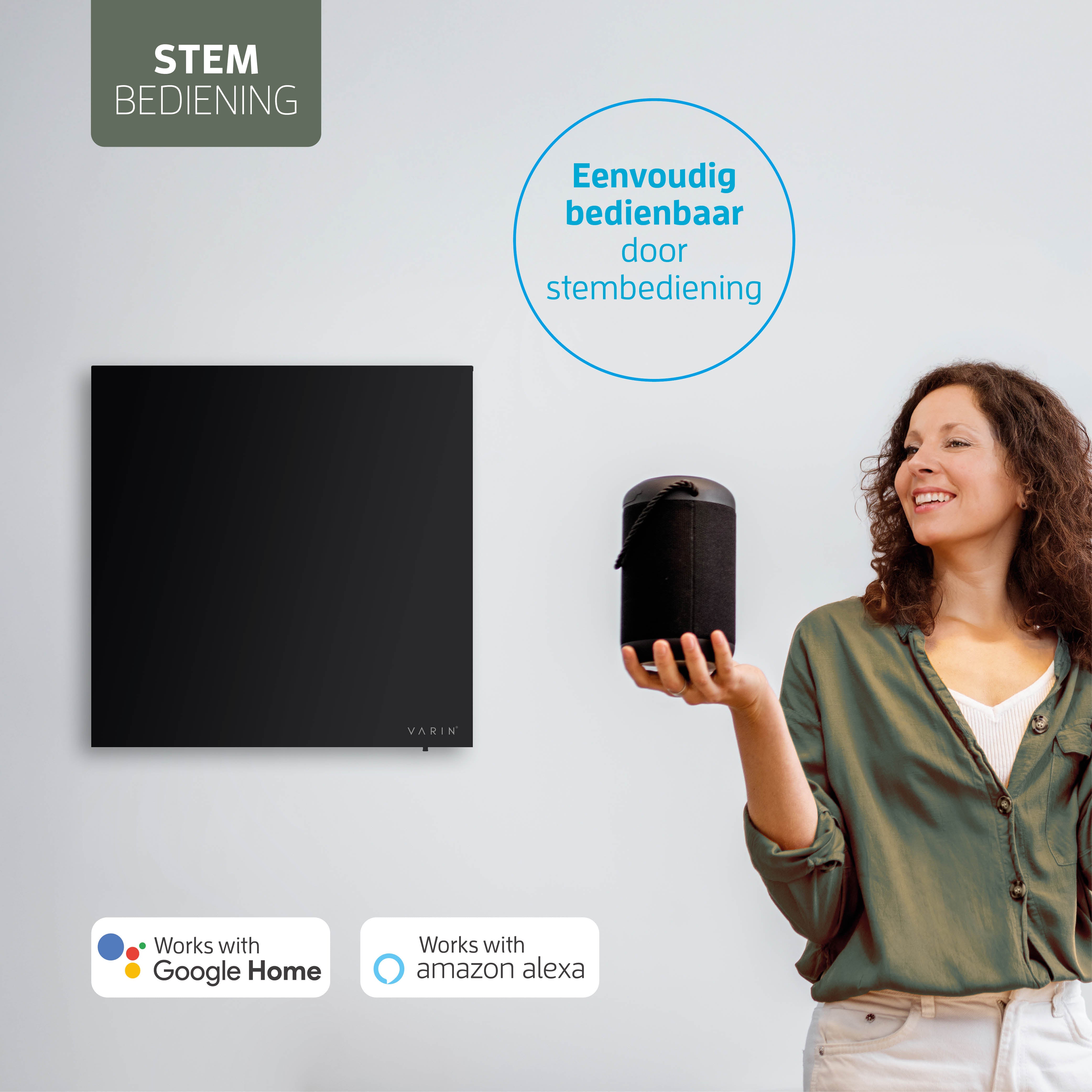 Varin® Smart Design Infrarood verwarmingspaneel - 400W - 60x60cm - Zwart glas - IP24 - Tuya Wifi