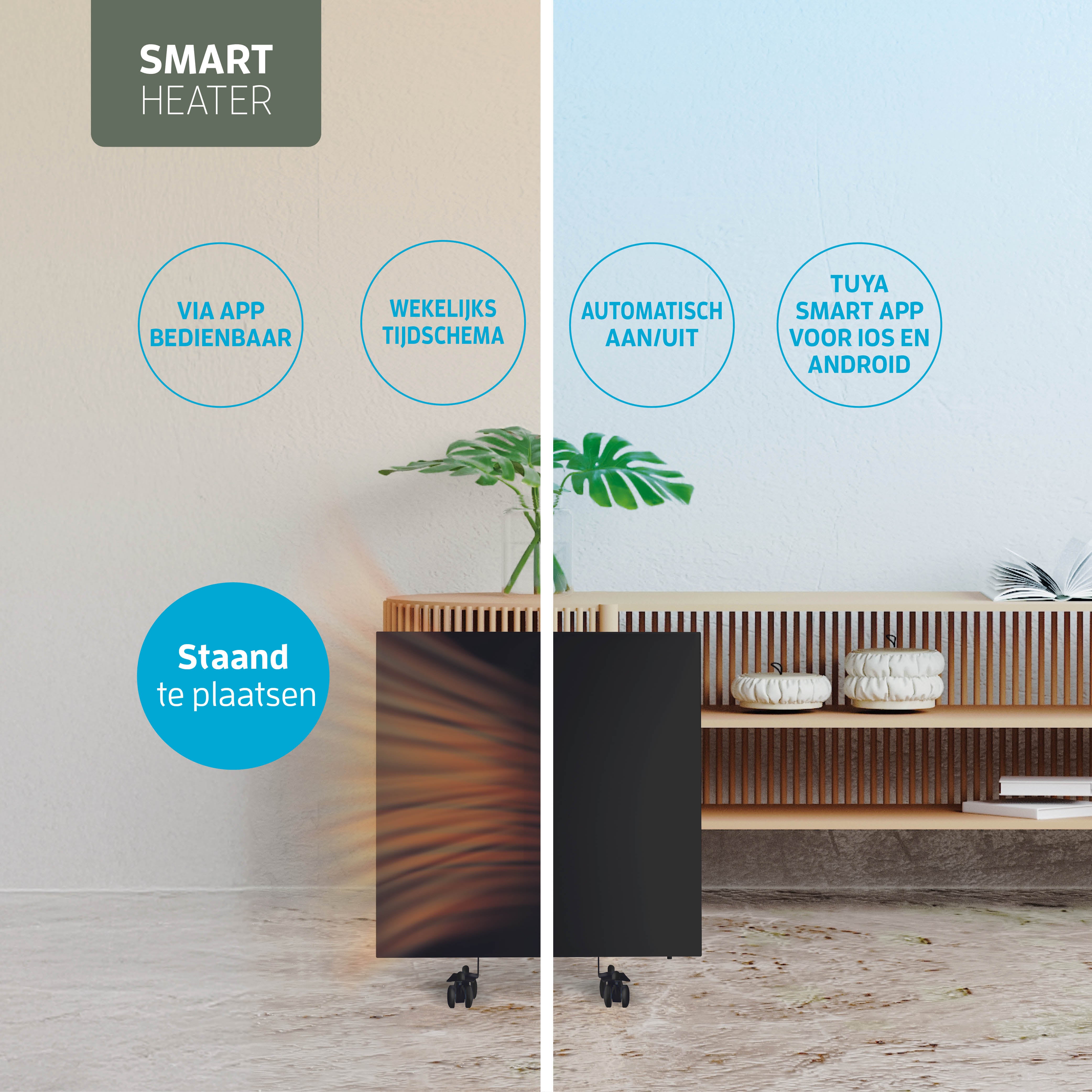 Varin® Smart Design Infrarood verwarmingspaneel - 400W - 60x60cm - Zwart glas - IP24 - Tuya Wifi