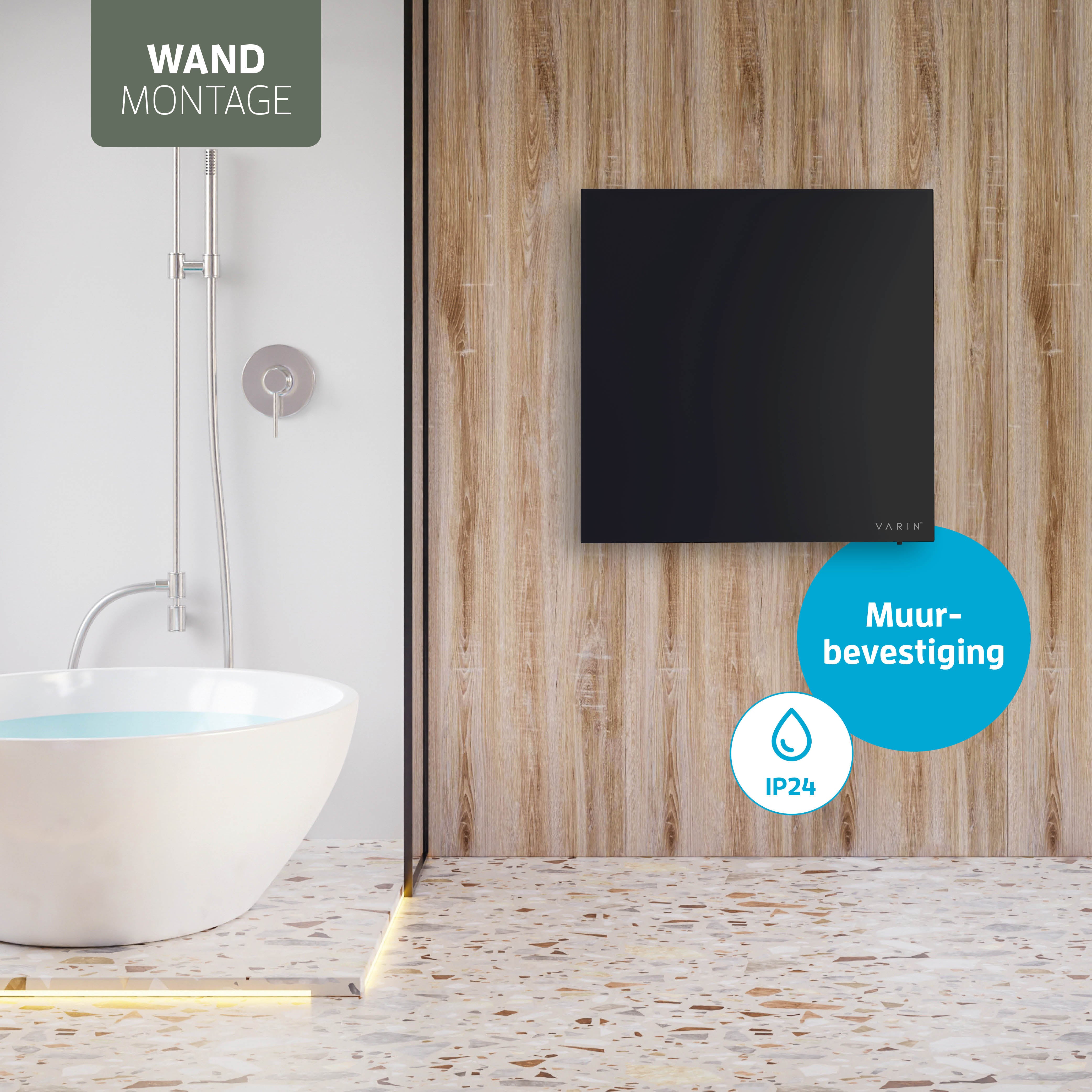 Varin® Smart Design Infrarood verwarmingspaneel - 400W - 60x60cm - Zwart glas - IP24 - Tuya Wifi
