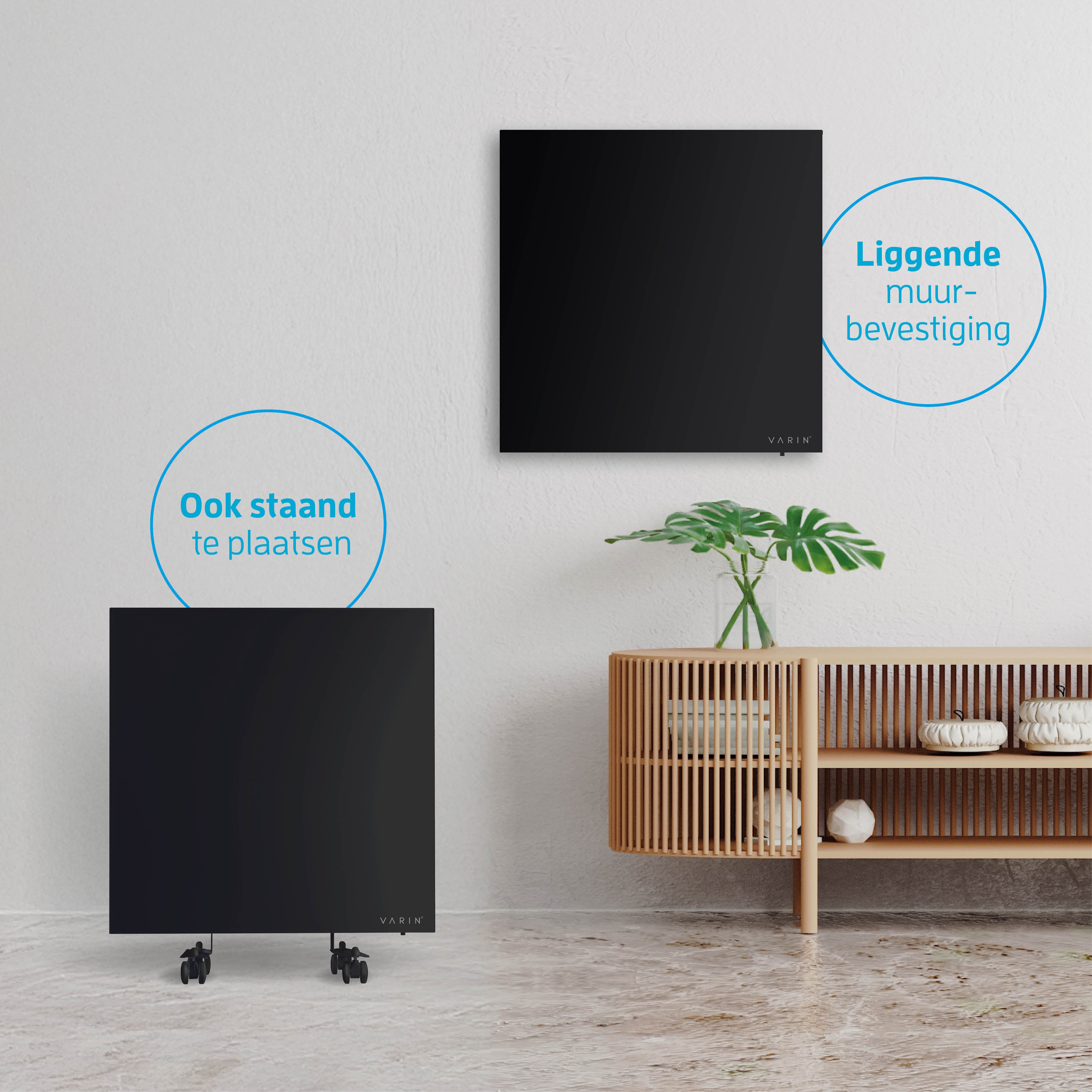 Varin® Smart Design Infrarood verwarmingspaneel - 400W - 60x60cm - Zwart glas - IP24 - Tuya Wifi