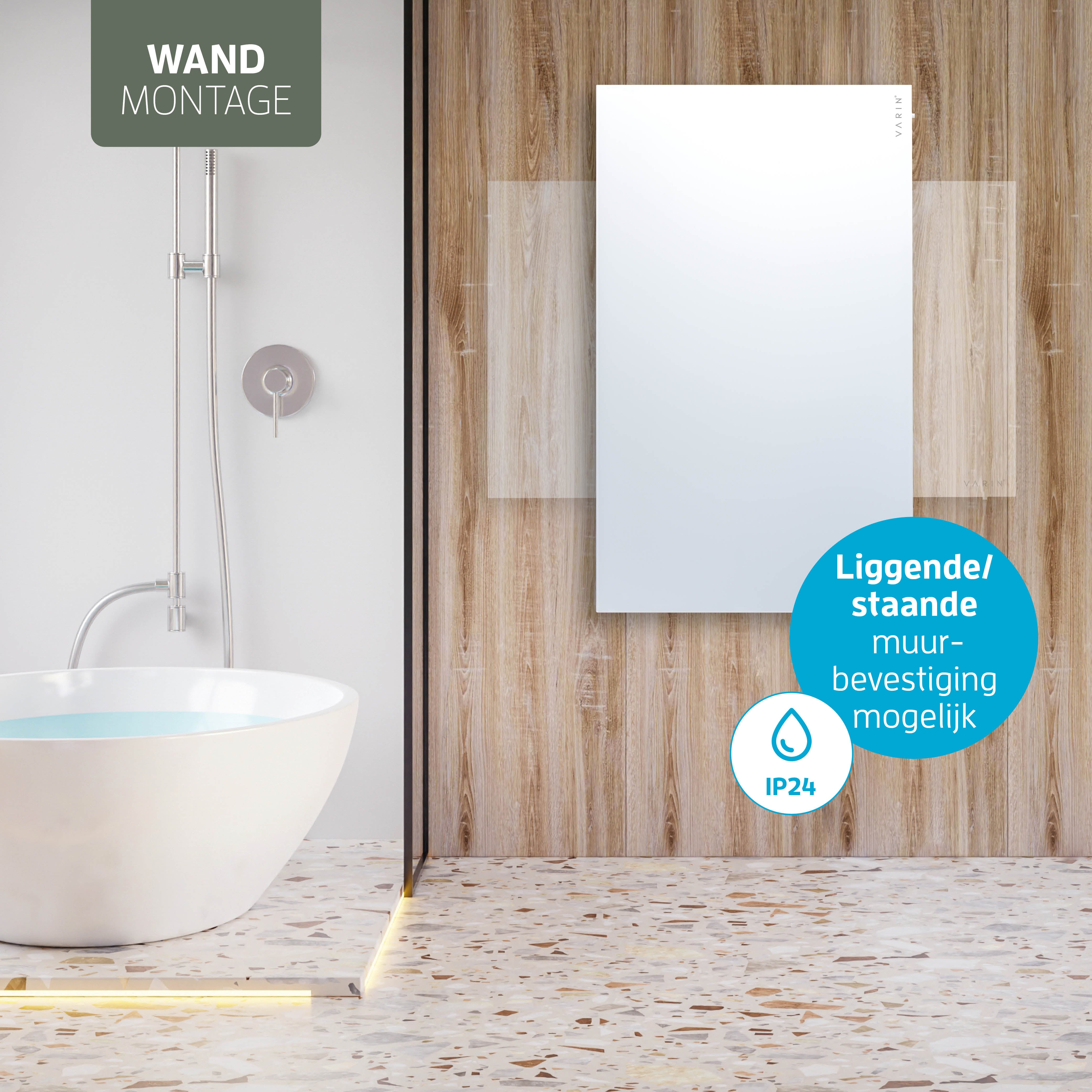 Varin® Smart Design Infrarood verwarmingspaneel - 600W - 100x60cm - Wit glas - IP24 - Tuya Wifi