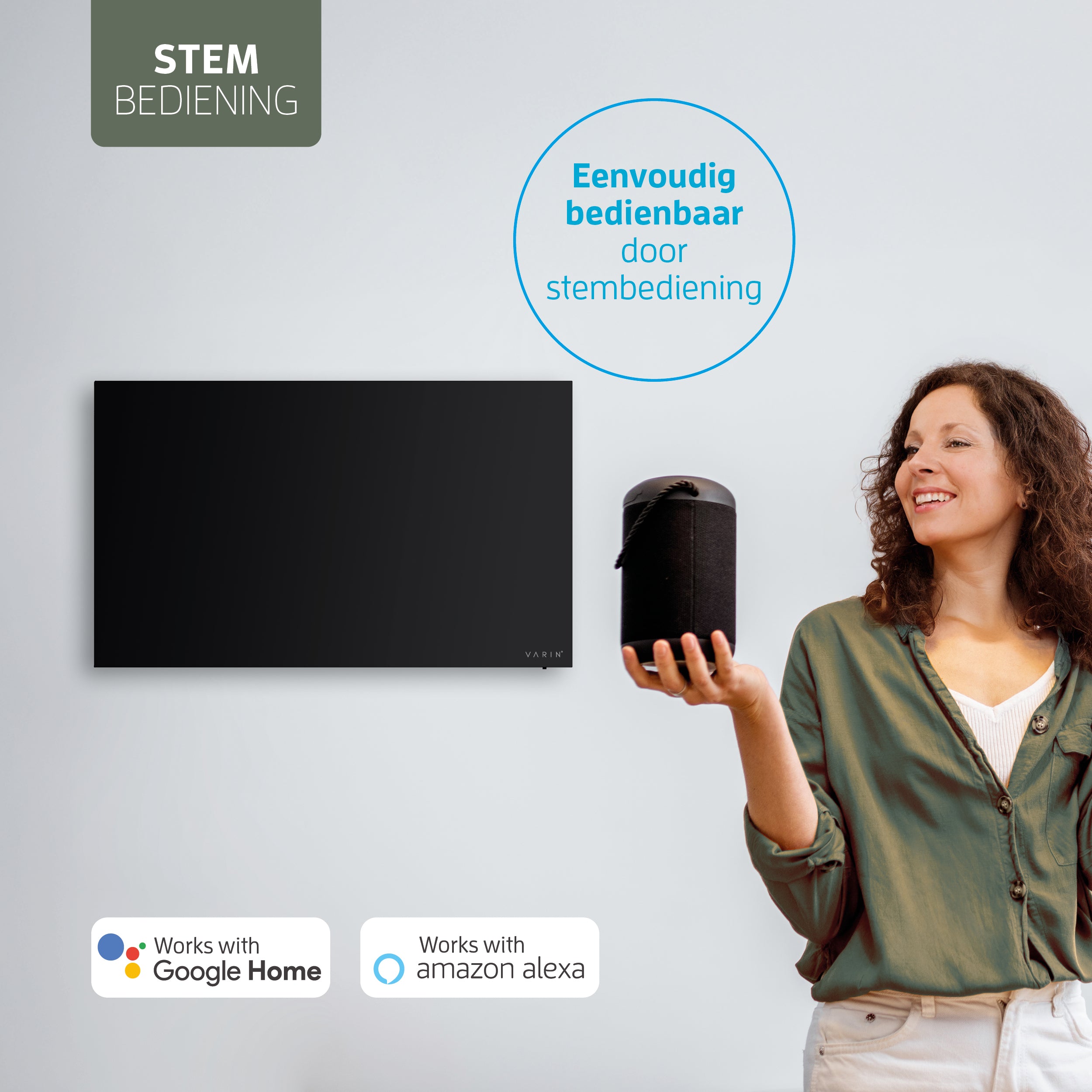 Varin® Smart Design Infrarood verwarmingspaneel - 600W - 100x60cm - Zwart glas - IP24 - Tuya Wifi