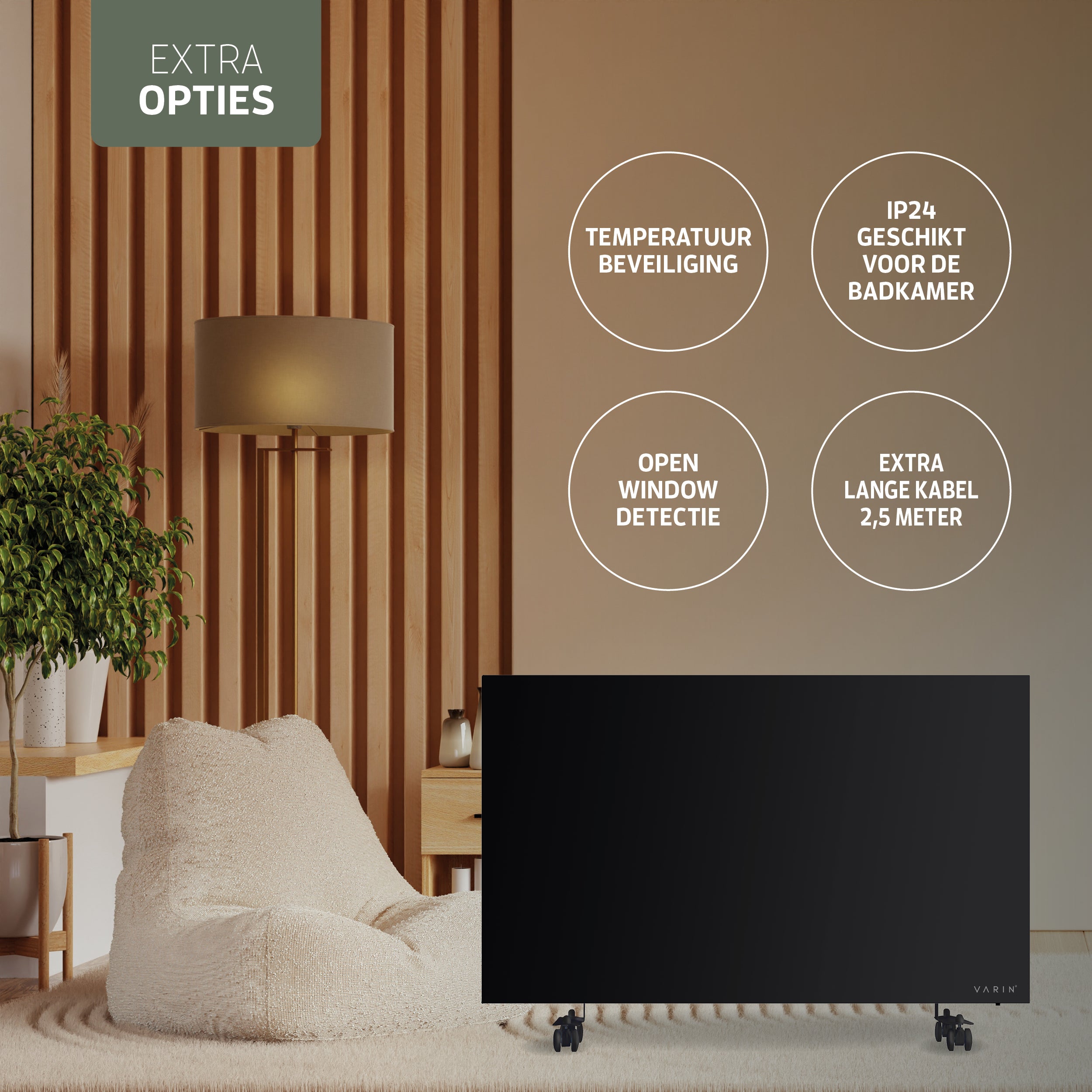 Varin® Smart Design Infrarood verwarmingspaneel - 600W - 100x60cm - Zwart glas - IP24 - Tuya Wifi