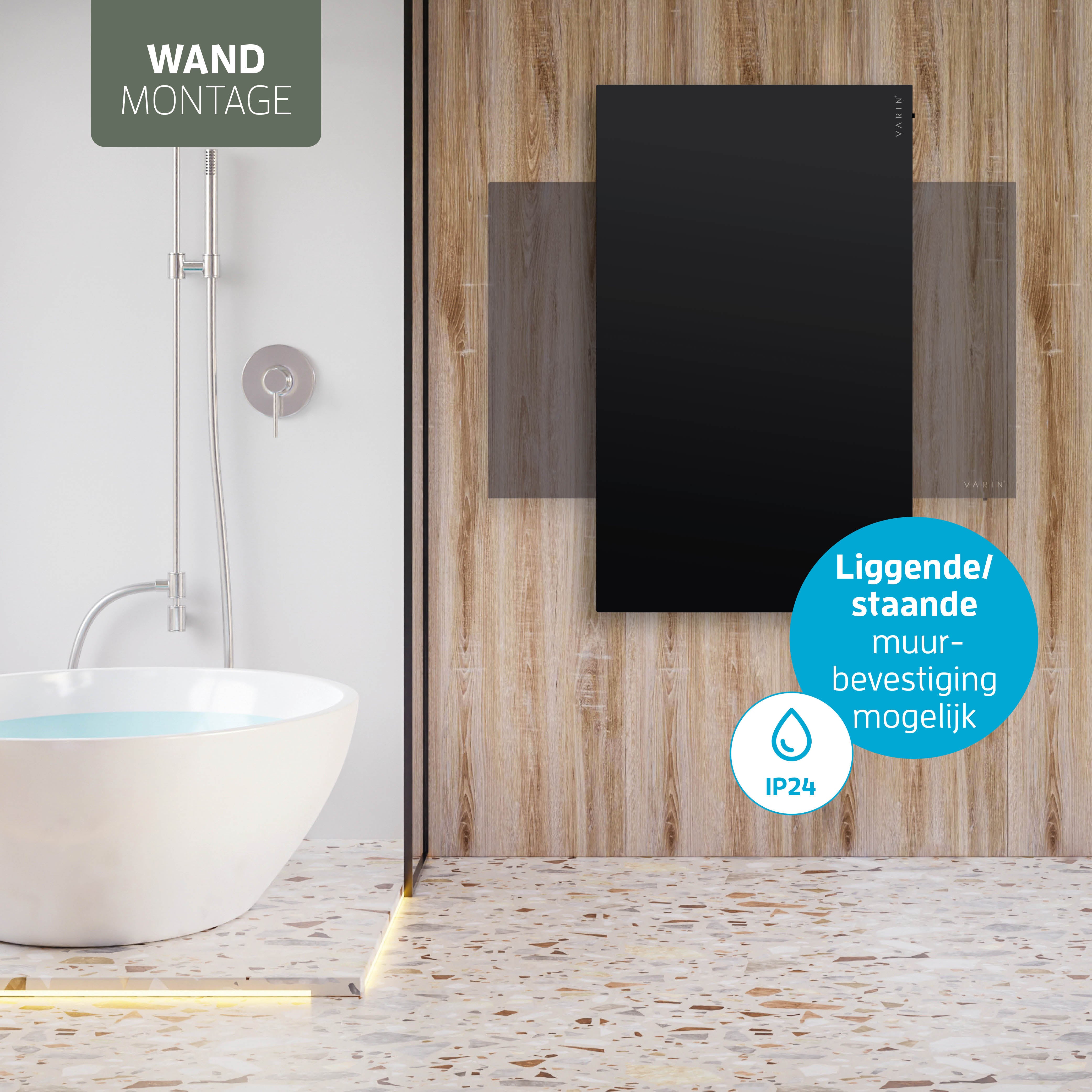 Varin® Smart Design Infrarot-Heizpaneel – 600W – 100 x 60 cm – schwarzes Glas – IP24 – Tuya-WLAN