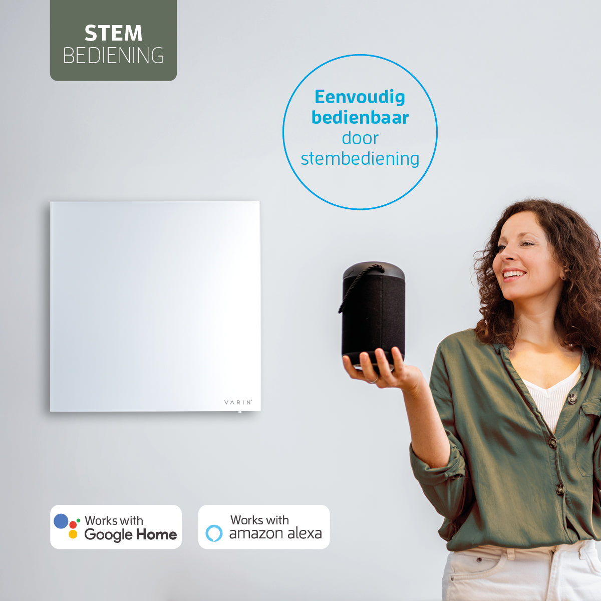 Varin® Smart Design Infrarood verwarmingspaneel - 400W - 60x60cm - Helder wit glas - IP24 - Tuya Wifi