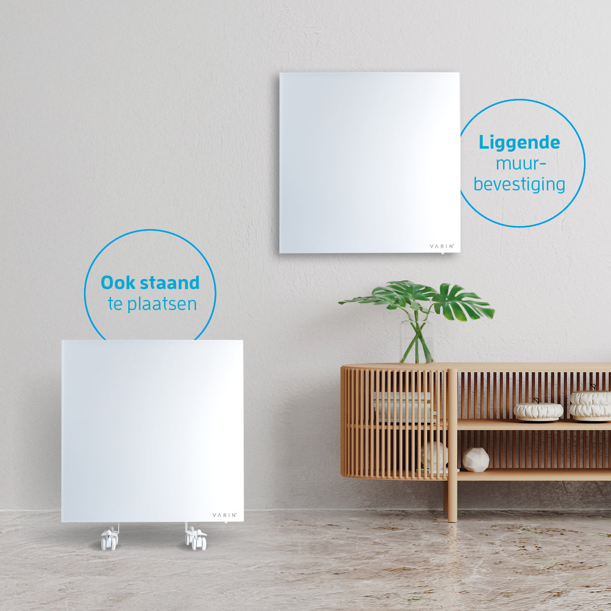 Varin® Smart Design Infrarood verwarmingspaneel - 400W - 60x60cm - Helder wit glas - IP24 - Tuya Wifi