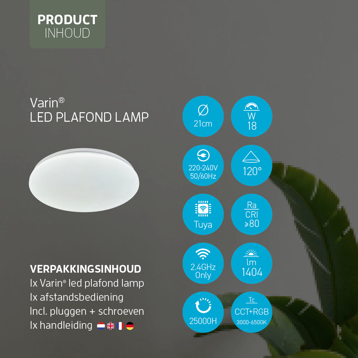 Varin Smart Wifi LED Plafondlamp RGB + CCT - 21 cm - Tuya