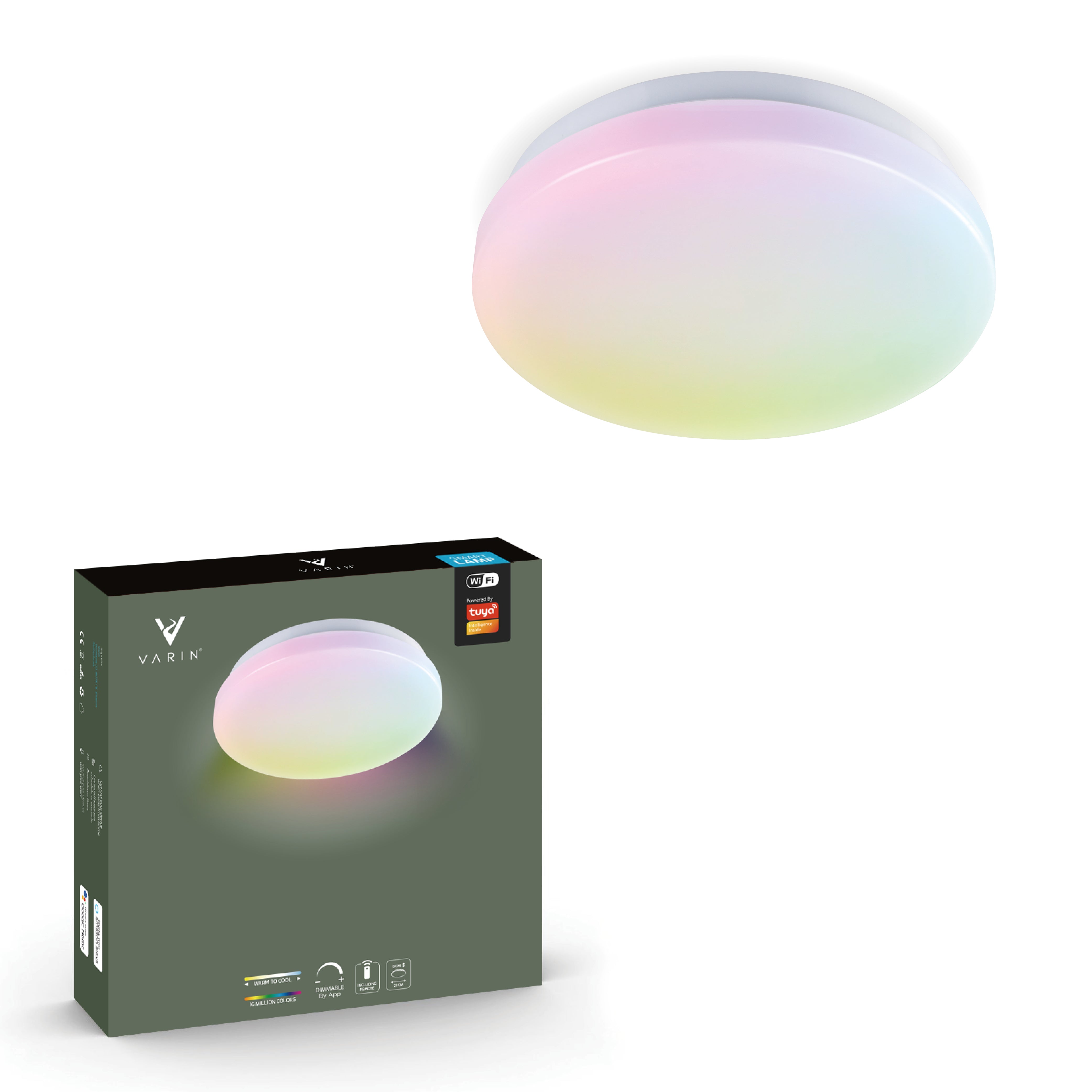 Varin Smart Wifi LED Plafondlamp RGB + CCT - 21 cm - Tuya