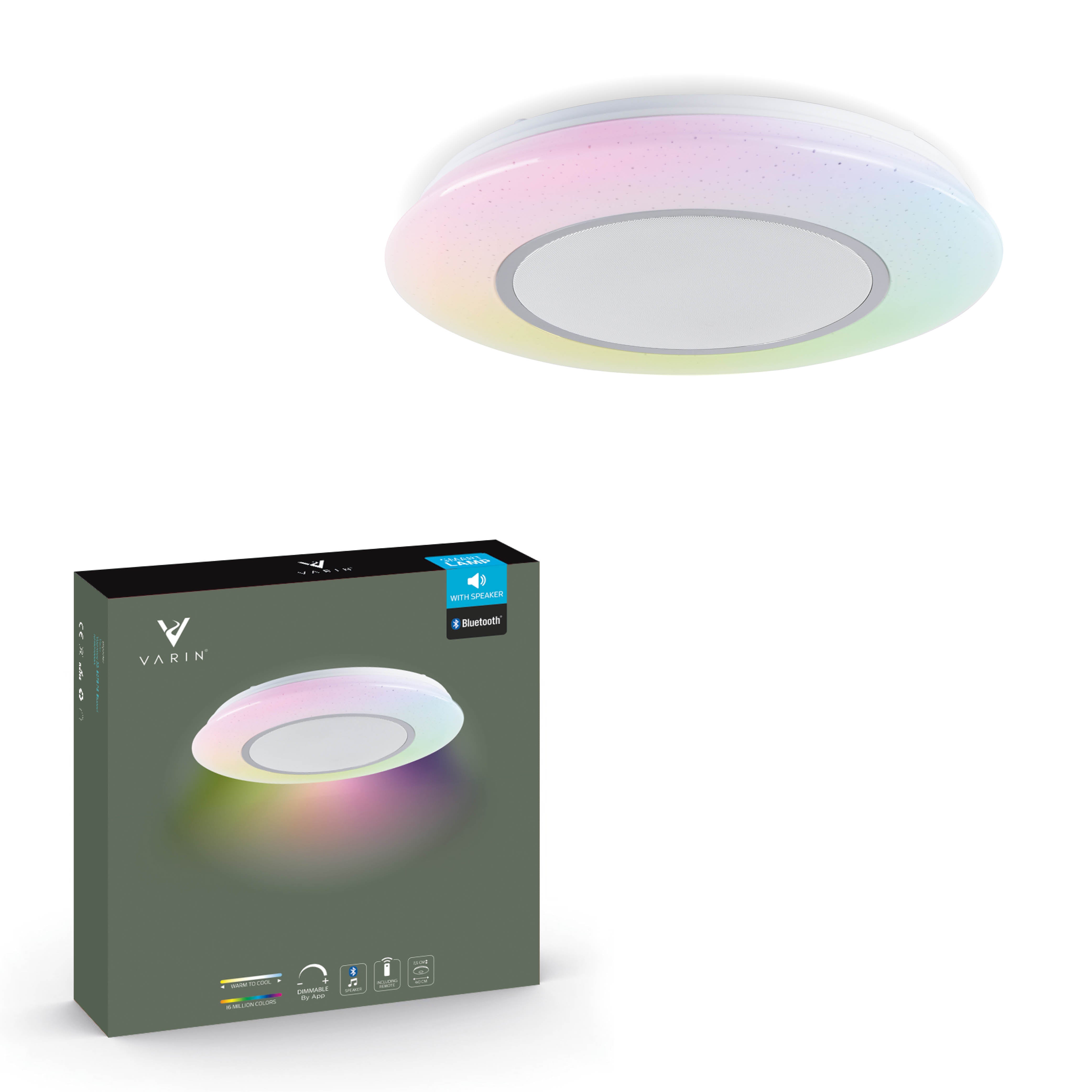 Varin Bluetooth LED Plafondlamp badkamer RGB + CCT - 40 cm - incl Bluetooth speaker