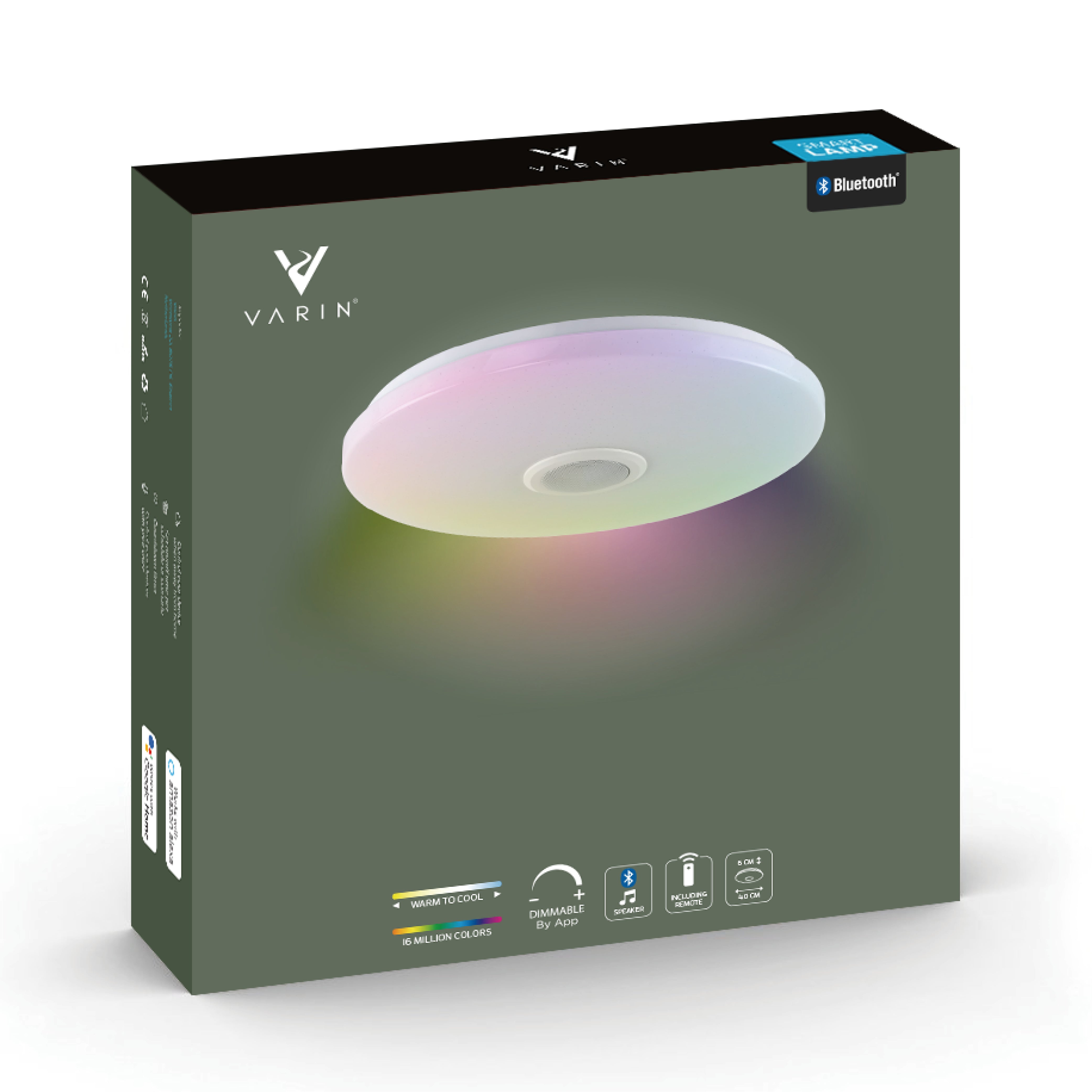 Varin Bluetooth LED Plafondlamp RGB + CCT - 40 cm - incl Bluetooth speaker