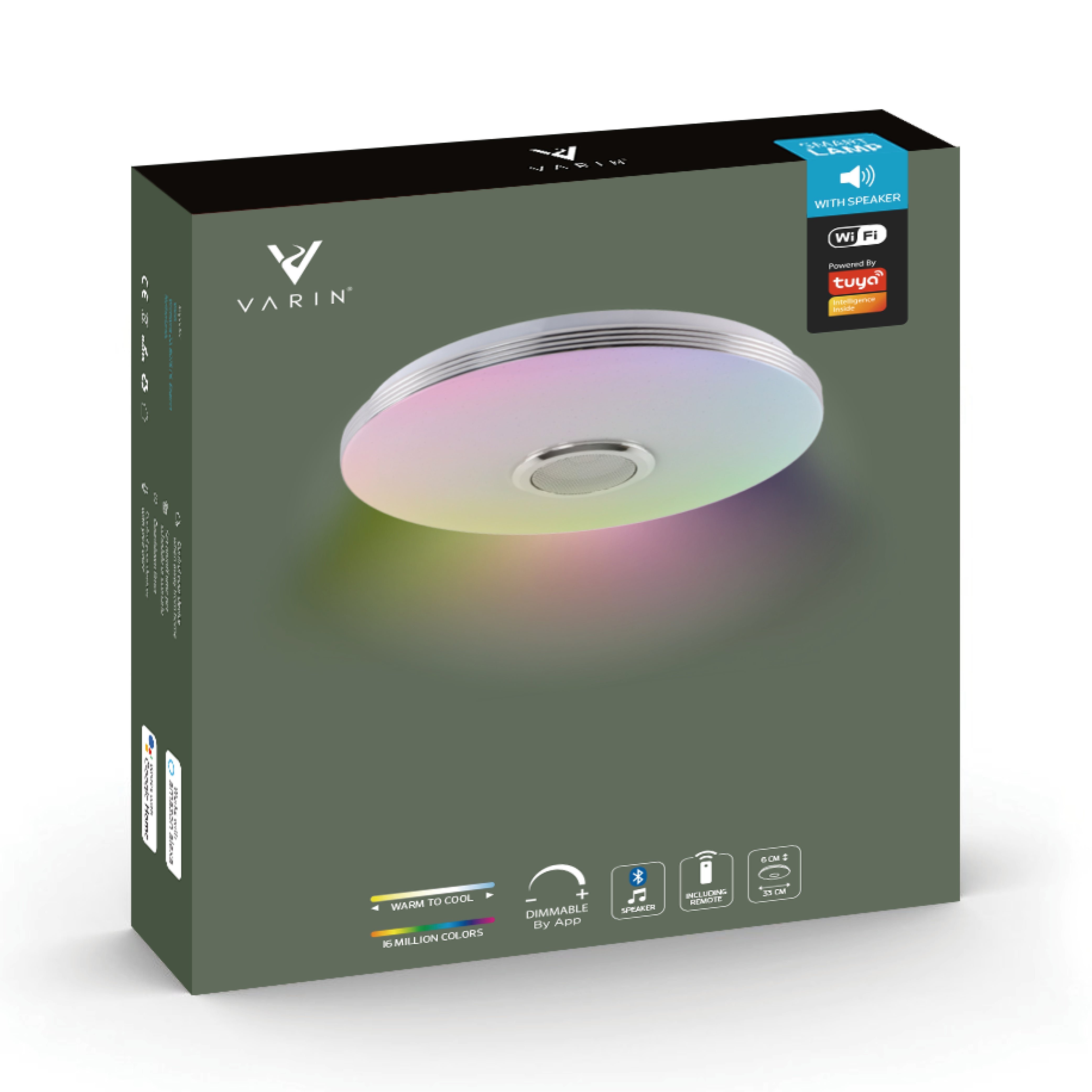 Varin Smart Wifi LED Plafondlamp RGB + CCT - 33 cm - Tuya - incl Bluetooth speaker