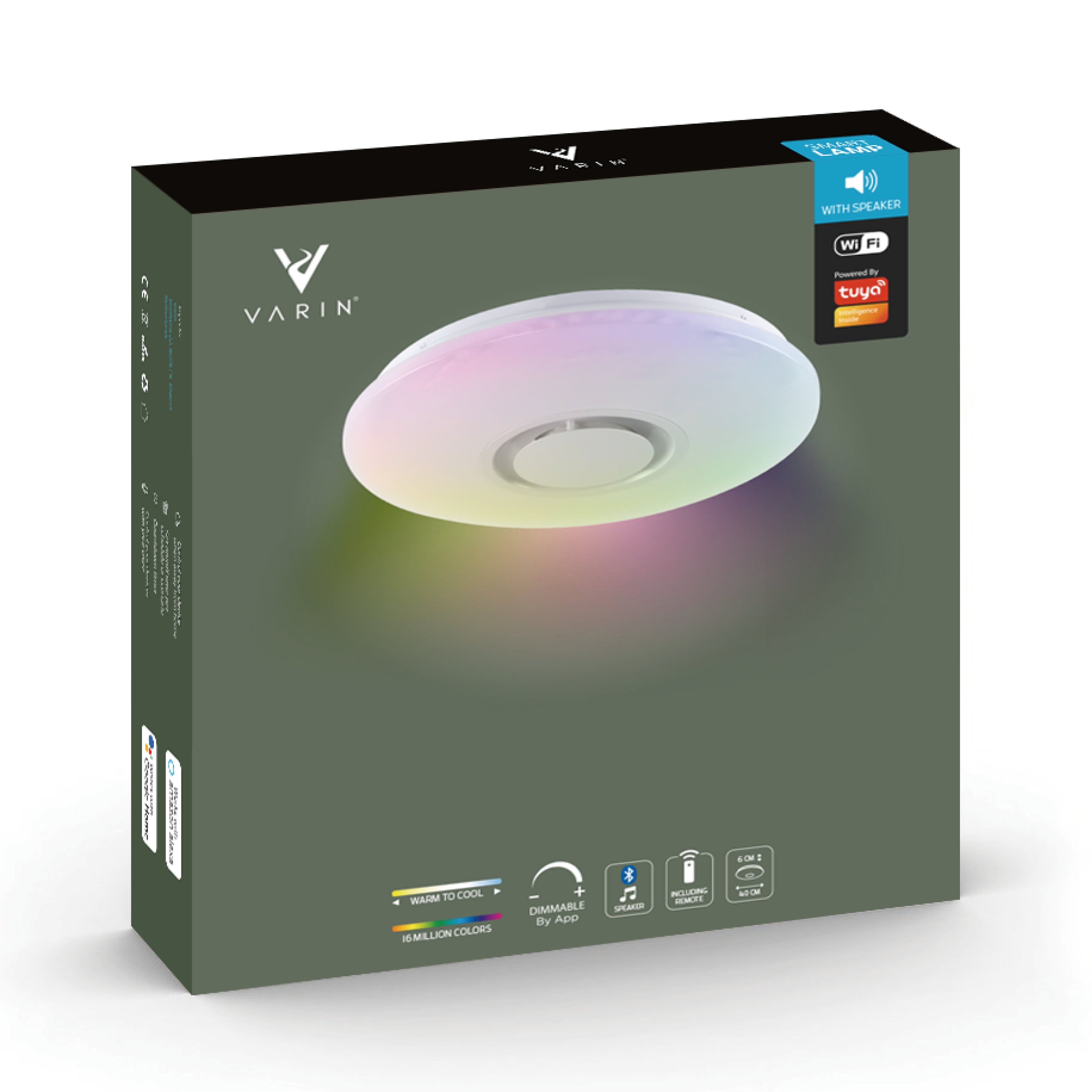 Varin Smart Wifi 3D LED Plafondlamp RGB + CCT - 40 cm - Tuya - incl Bluetooth speaker