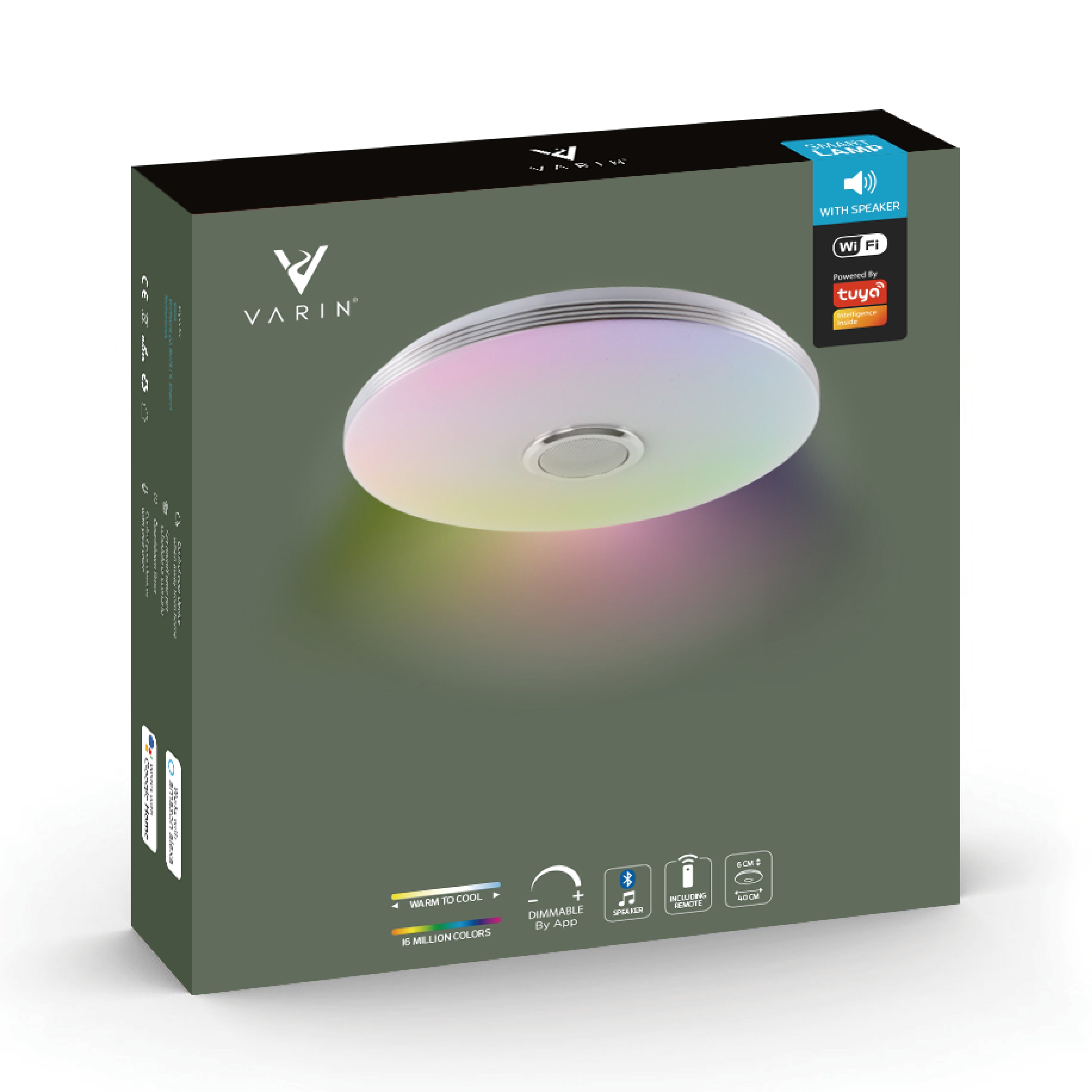 Varin Smart Wifi LED Plafondlamp RGB + CCT - 40 cm - Tuya - incl Bluetooth speaker