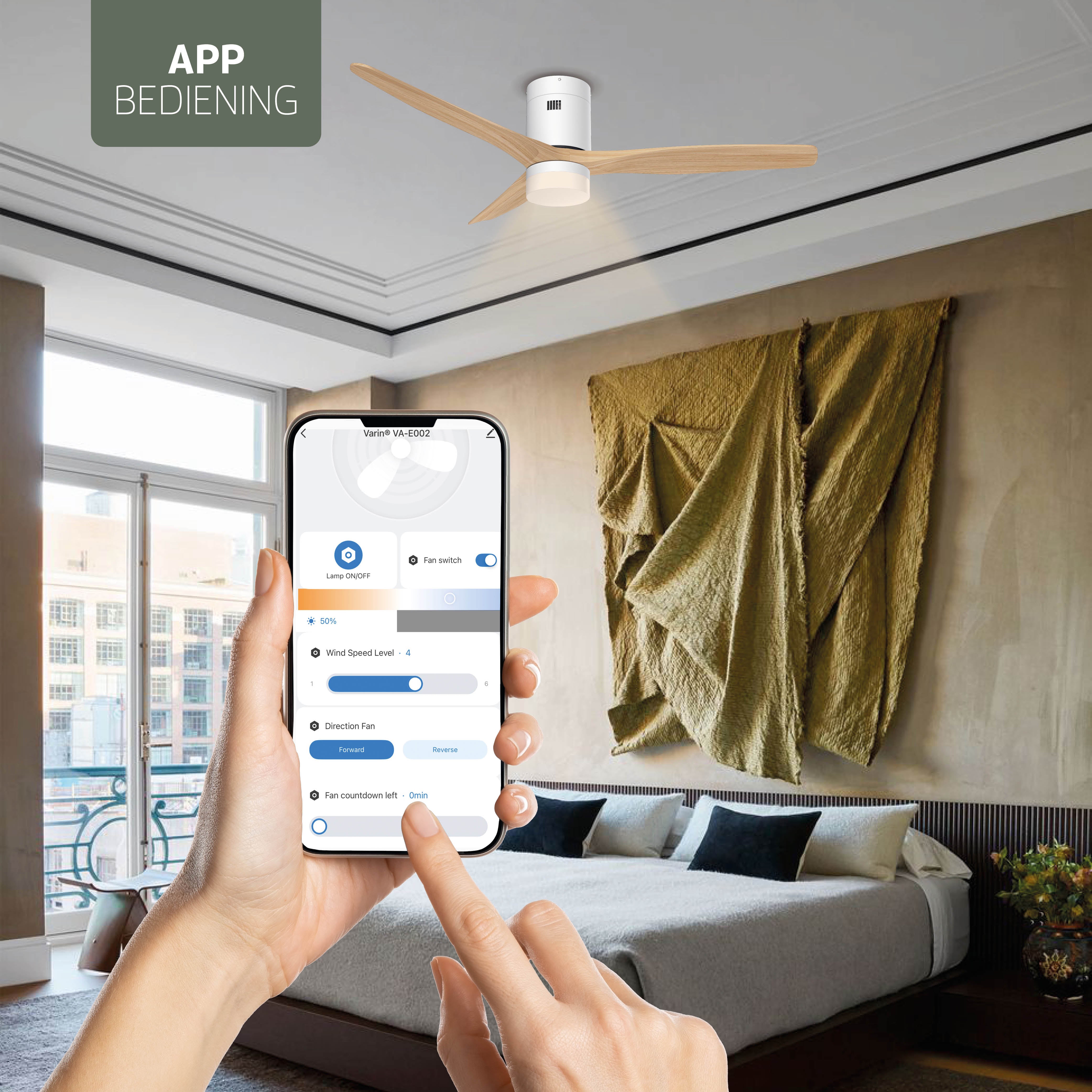 Smart Plafondventilator - Wit/naturel met verlichting - 132cm - WiFi