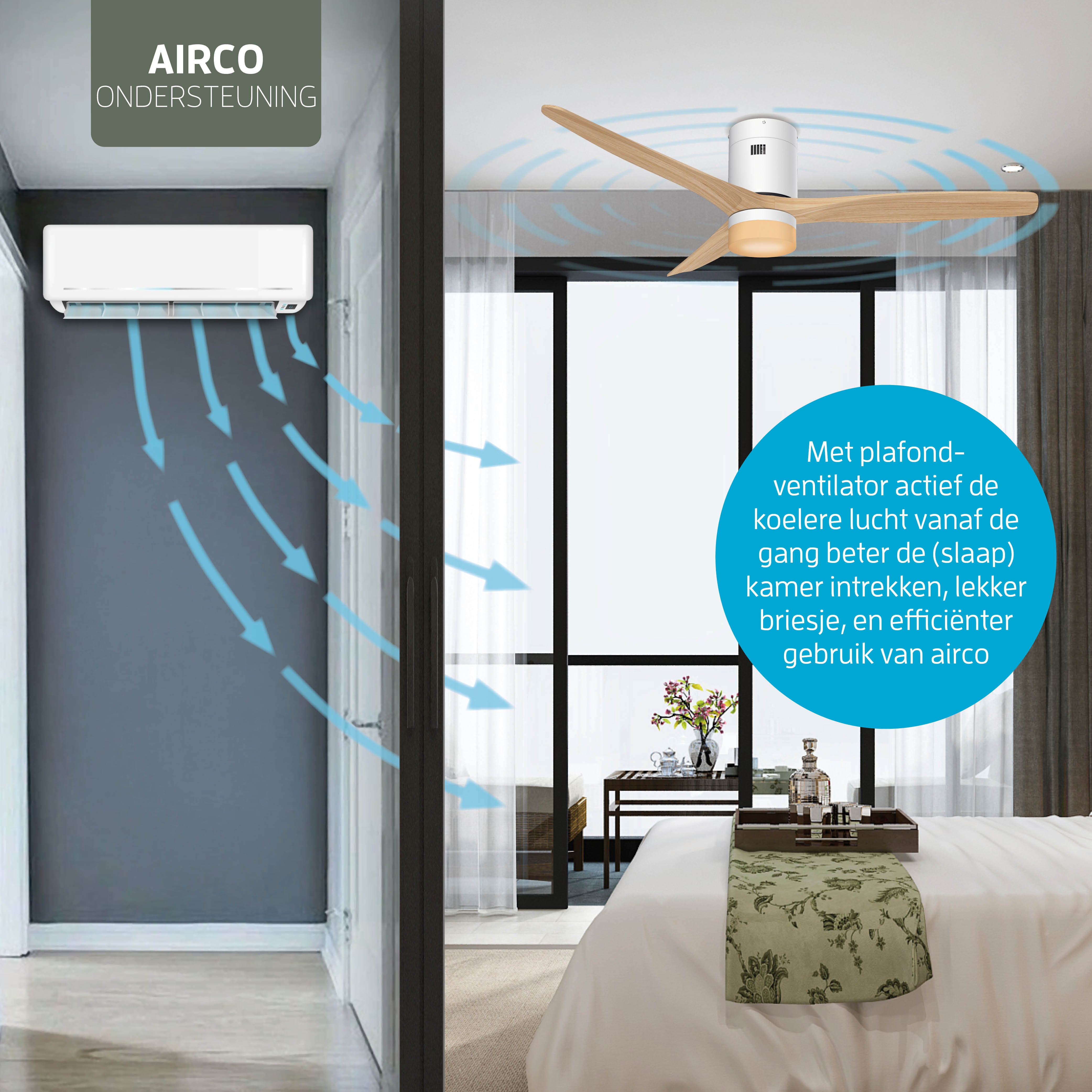 Smart Plafondventilator - Wit/naturel met verlichting - 132cm - WiFi