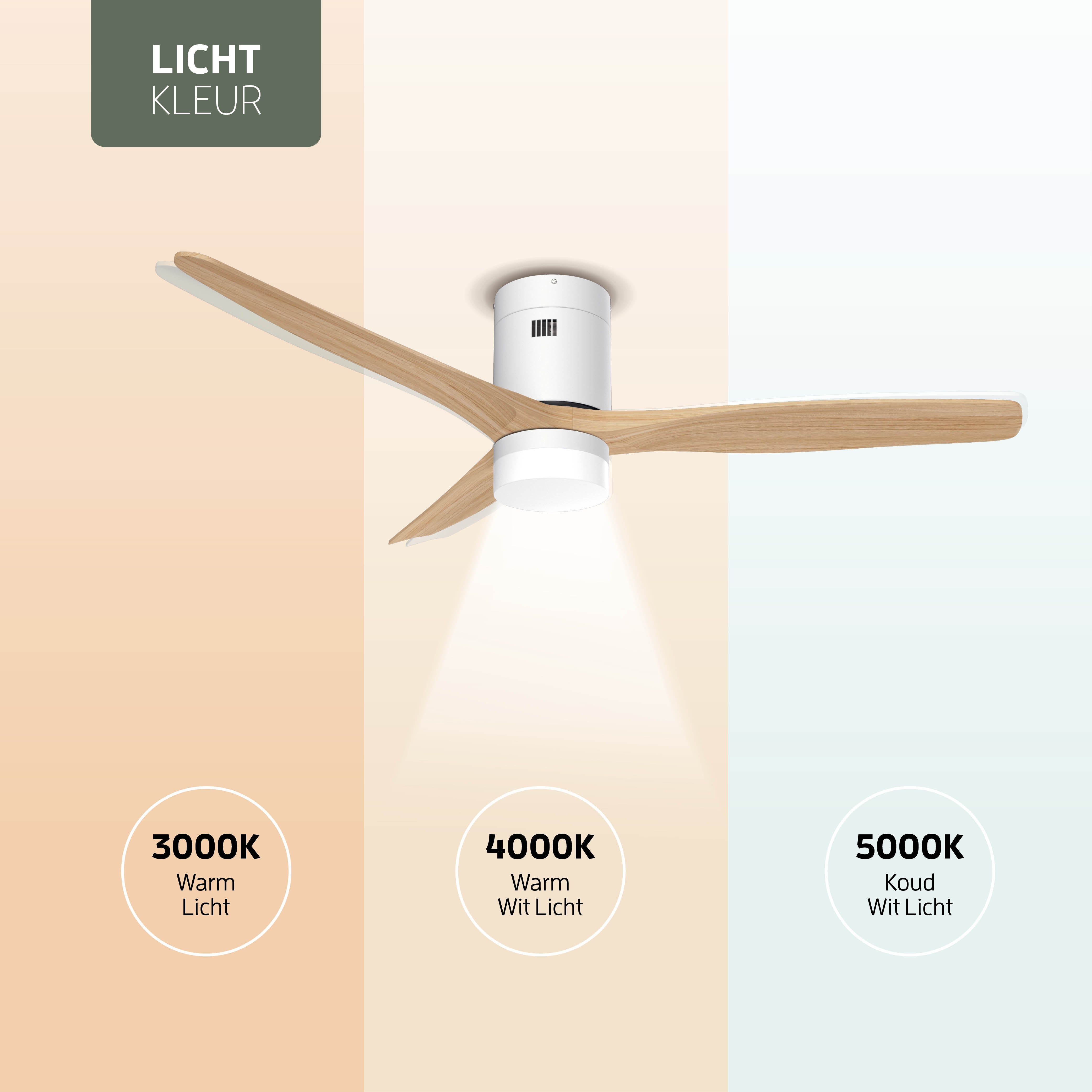 Smart Plafondventilator - Wit/naturel met verlichting - 132cm - WiFi