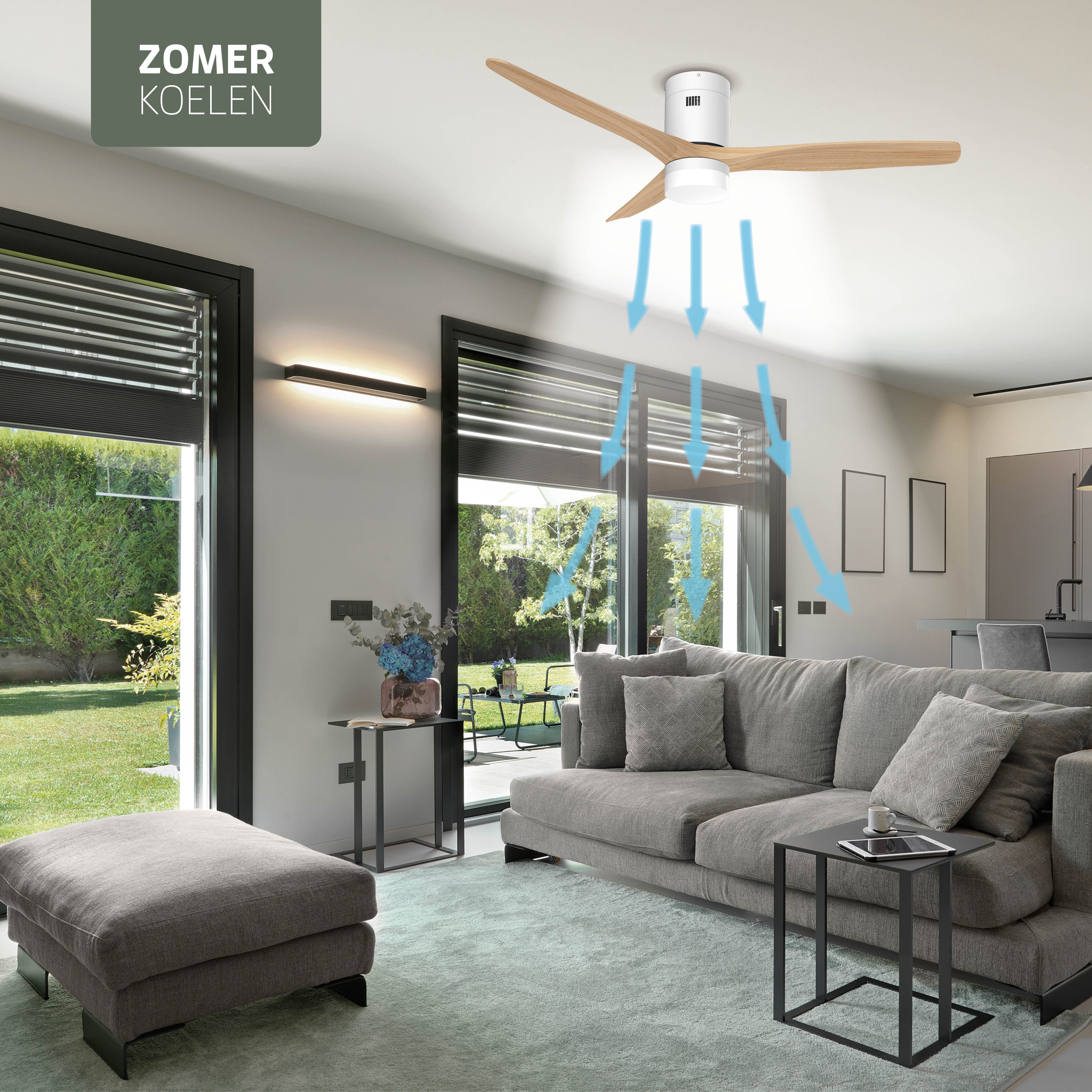 Smart Plafondventilator - Wit/naturel met verlichting - 132cm - WiFi