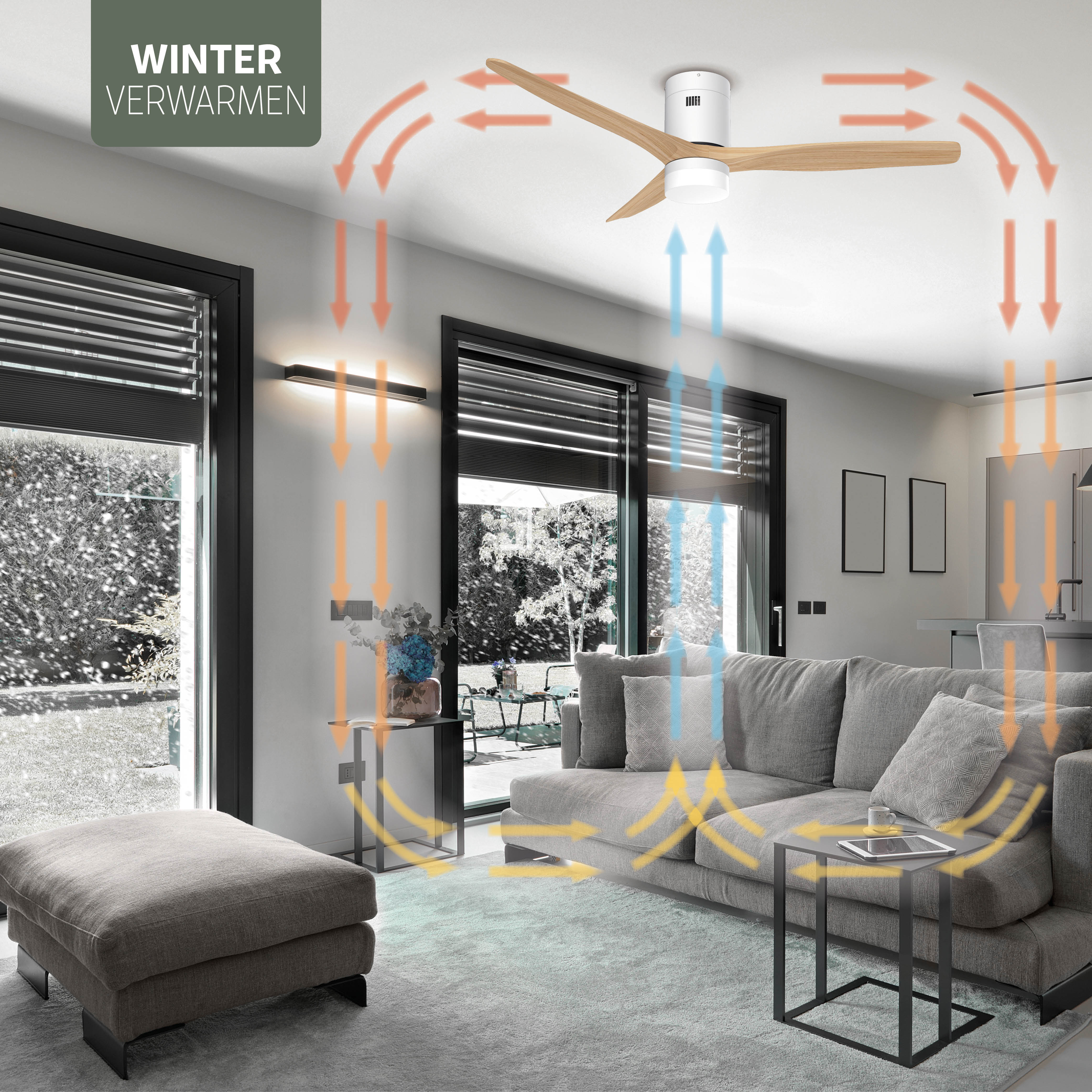 Smart Plafondventilator - Wit/naturel met verlichting - 132cm - WiFi