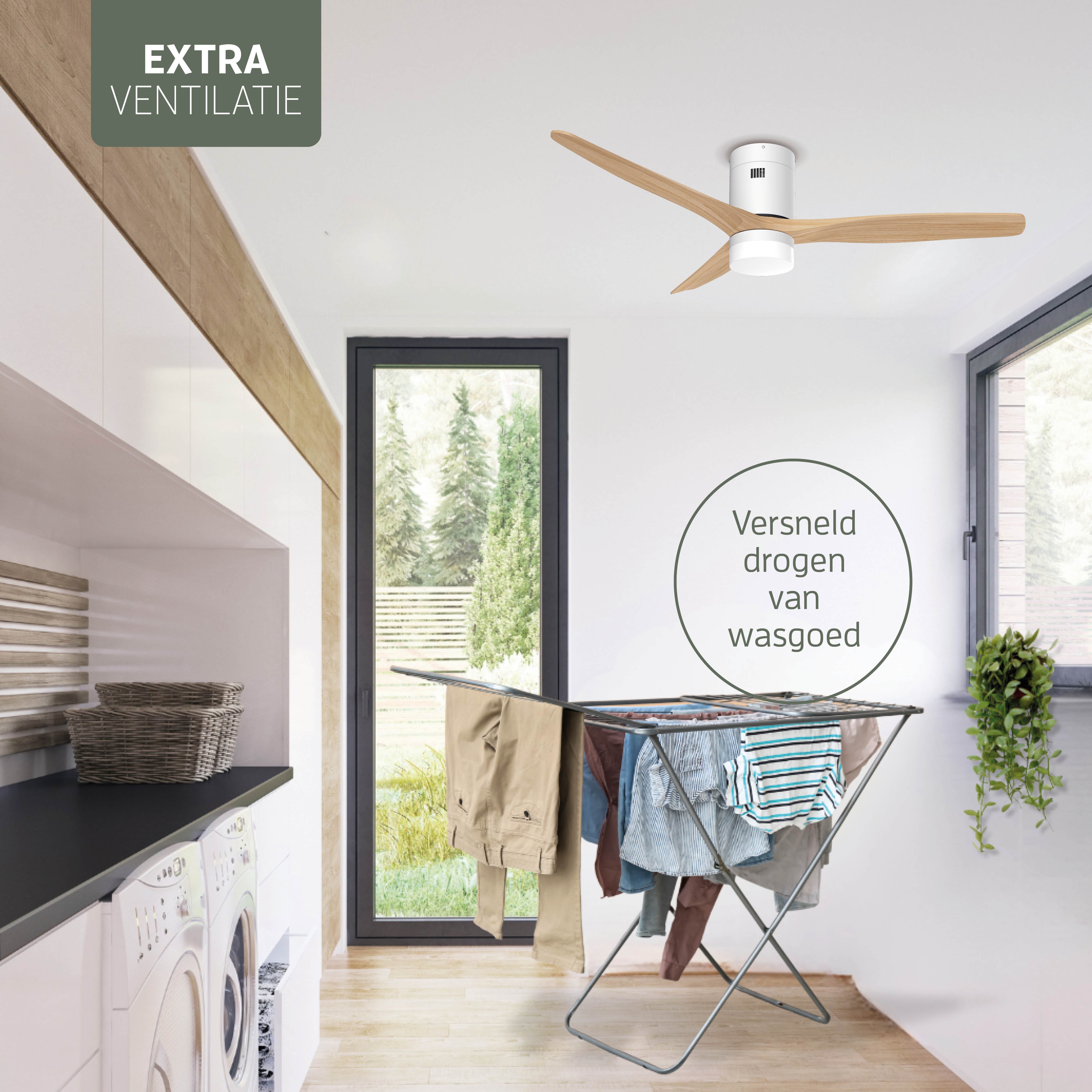 Smart Plafondventilator - Wit/naturel met verlichting - 132cm - WiFi