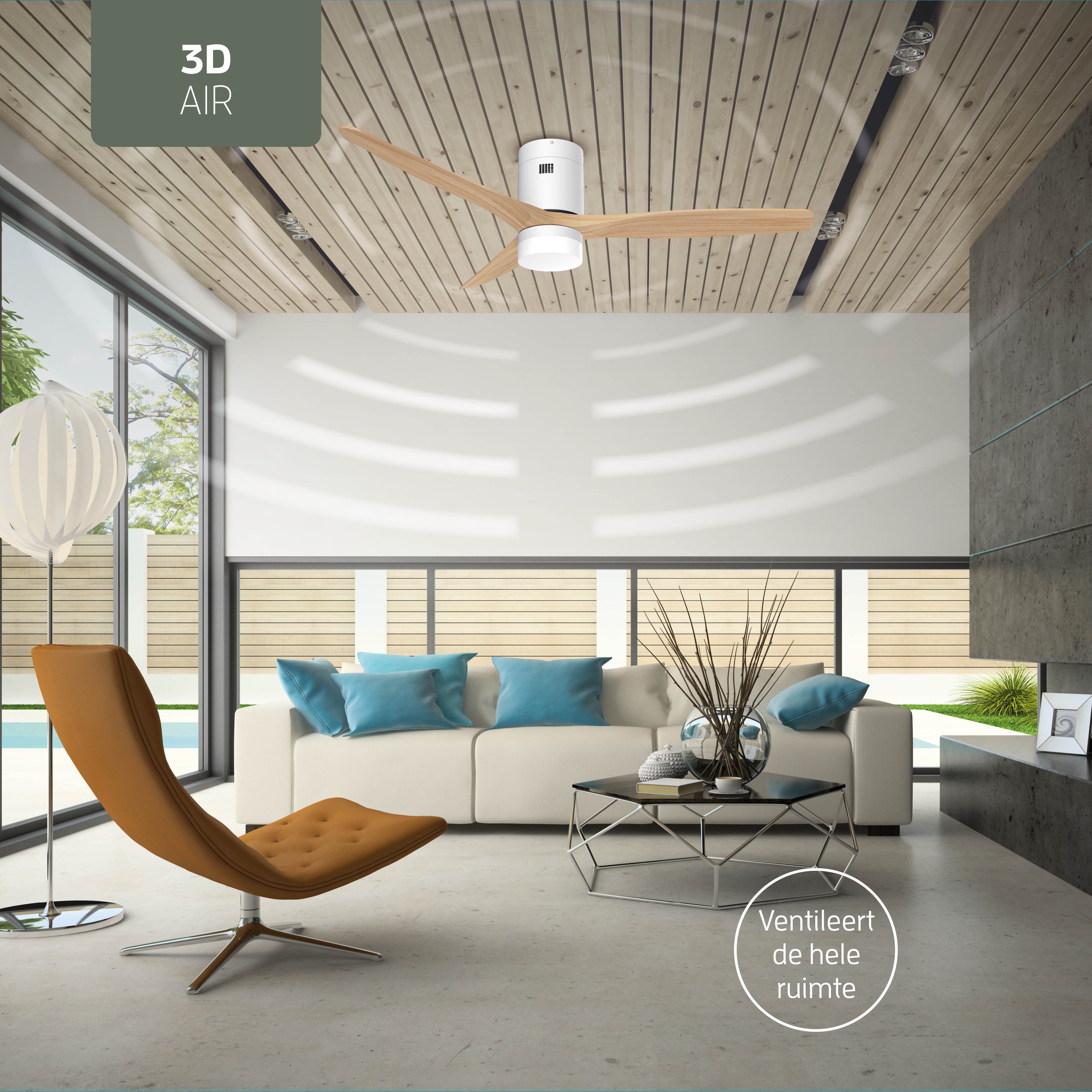 Smart Plafondventilator - Wit/naturel met verlichting - 132cm - WiFi