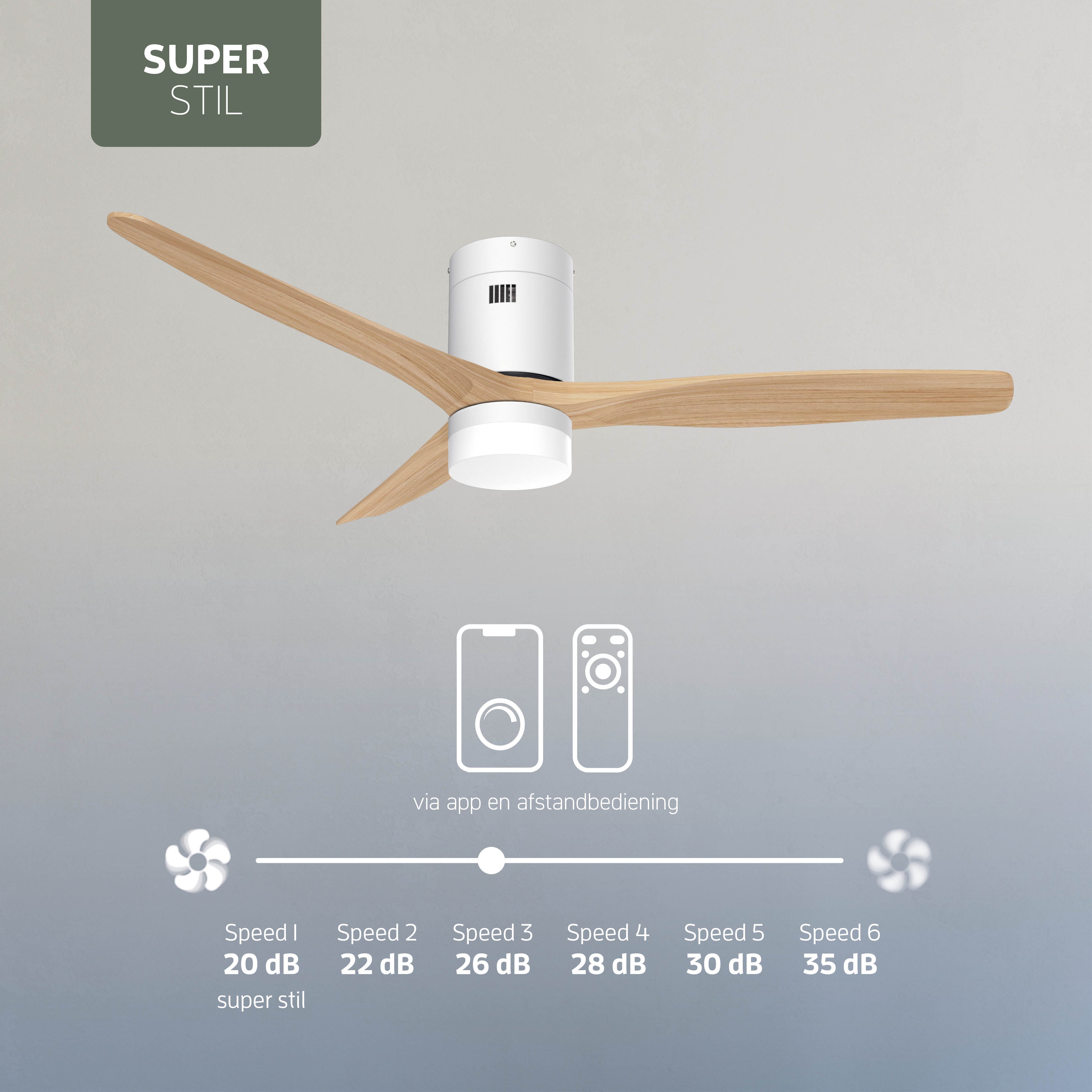 Smart Plafondventilator - Wit/naturel met verlichting - 132cm - WiFi