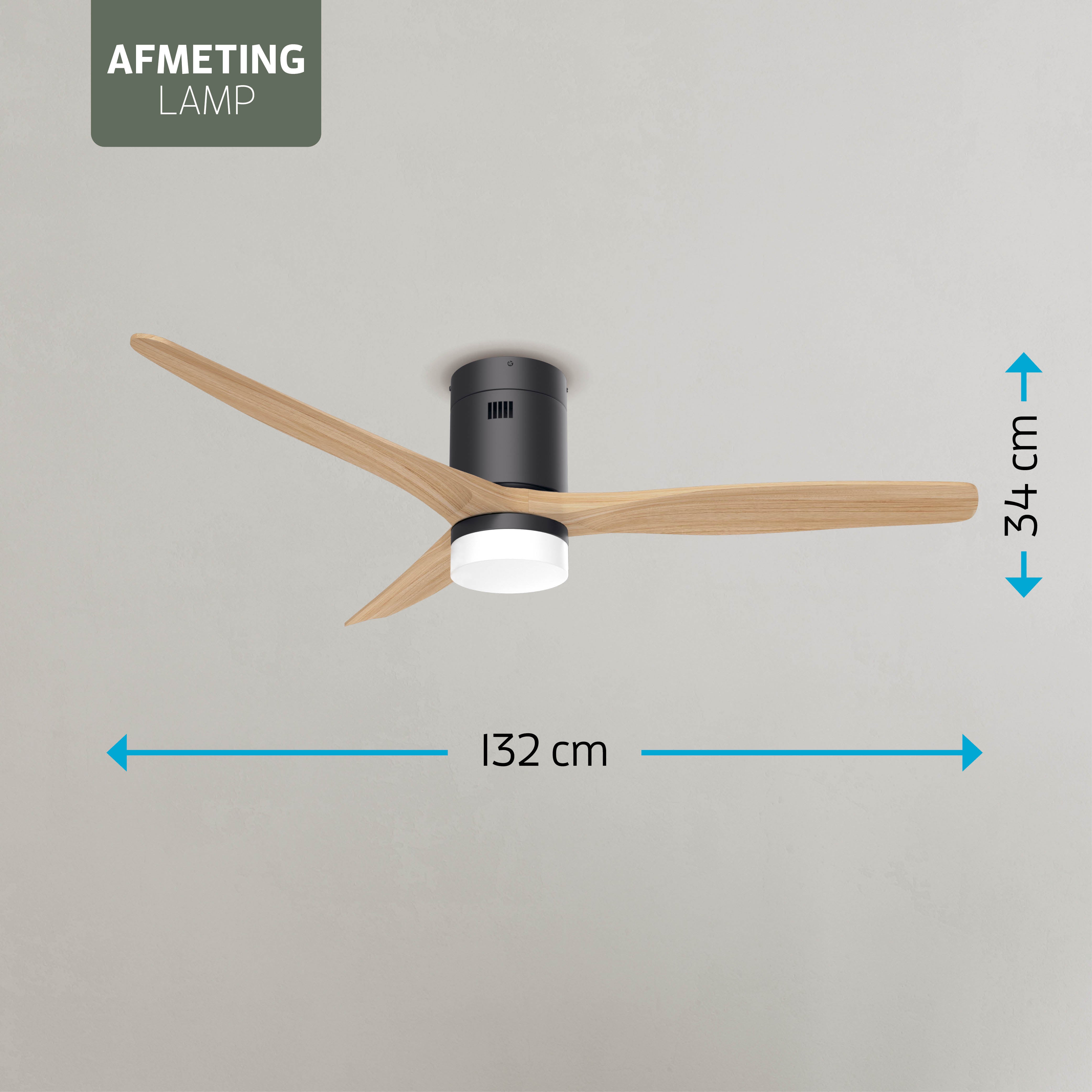 Smart Plafondventilator Zwart/naturel met Verlichting - 132cm - WiFi