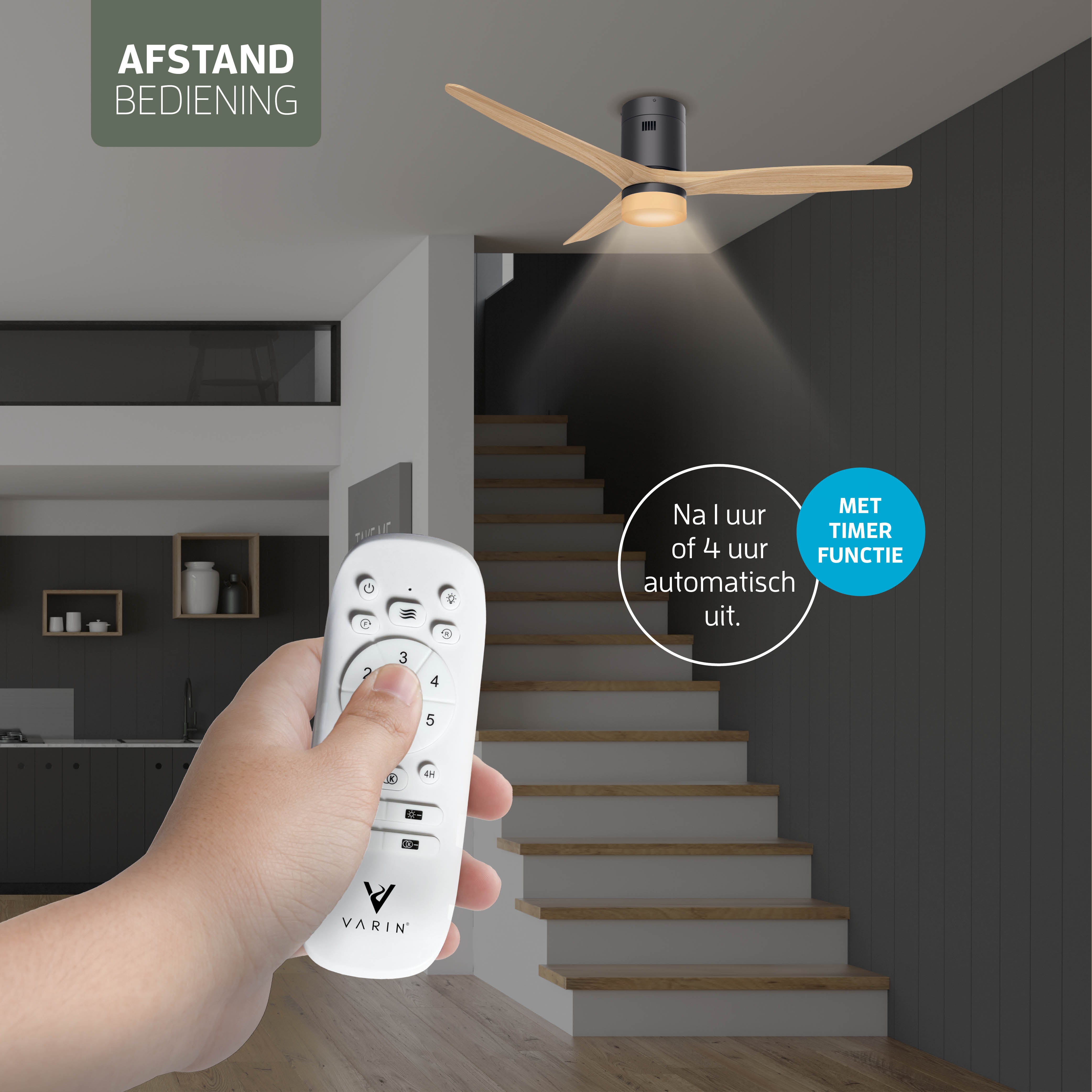 Smart Plafondventilator Zwart/naturel met Verlichting - 132cm - WiFi